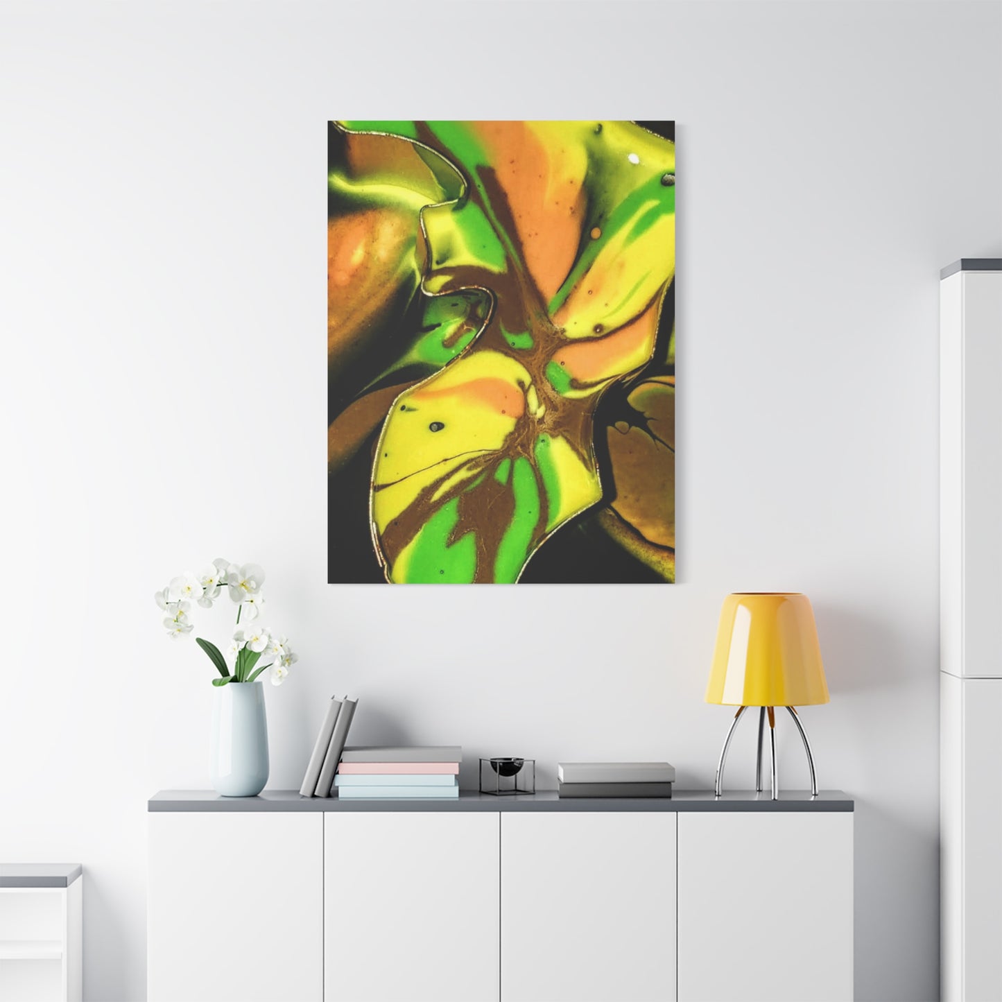 Abstract Green & Gold Fluid Art Matte Canvas Print (Stretched)