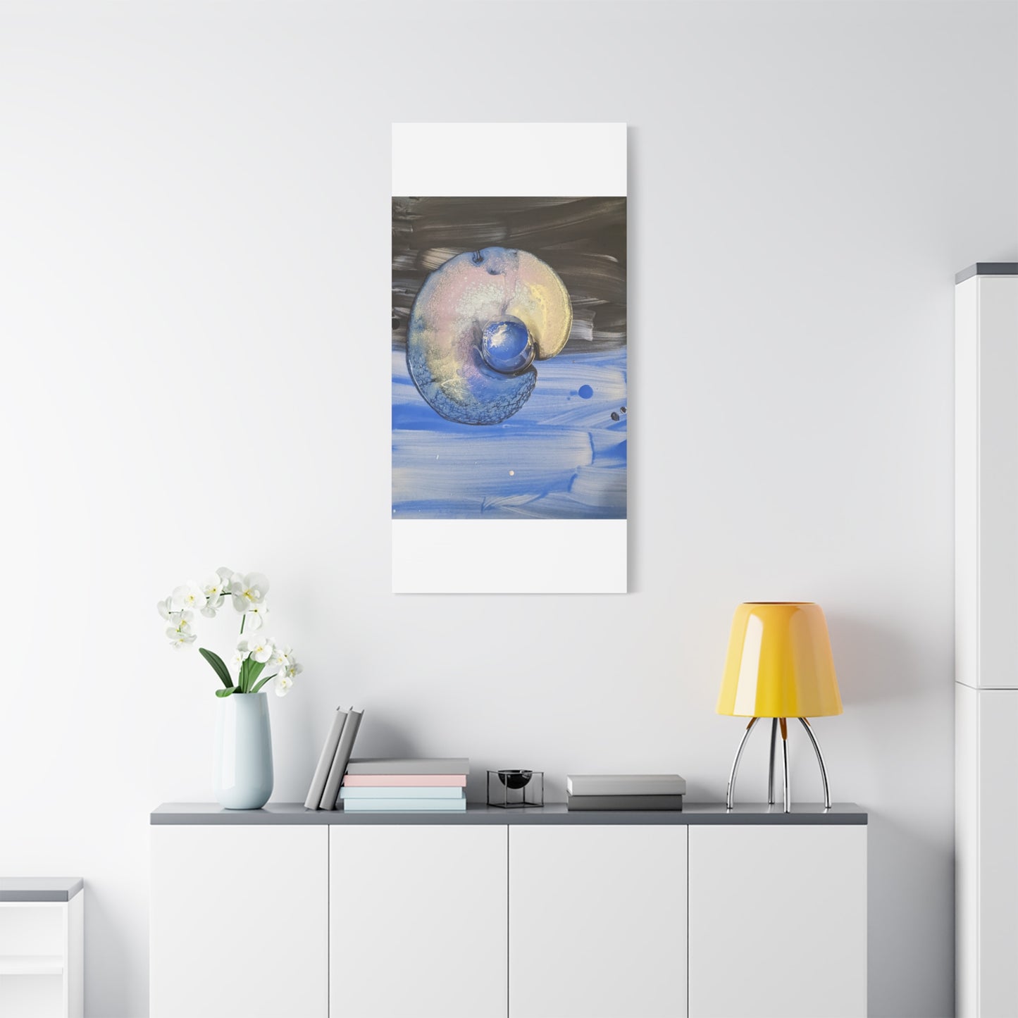 the nautilus - Abstract Blue Spiral Matte Canvas Art - Nautical Coastal Wall Decor