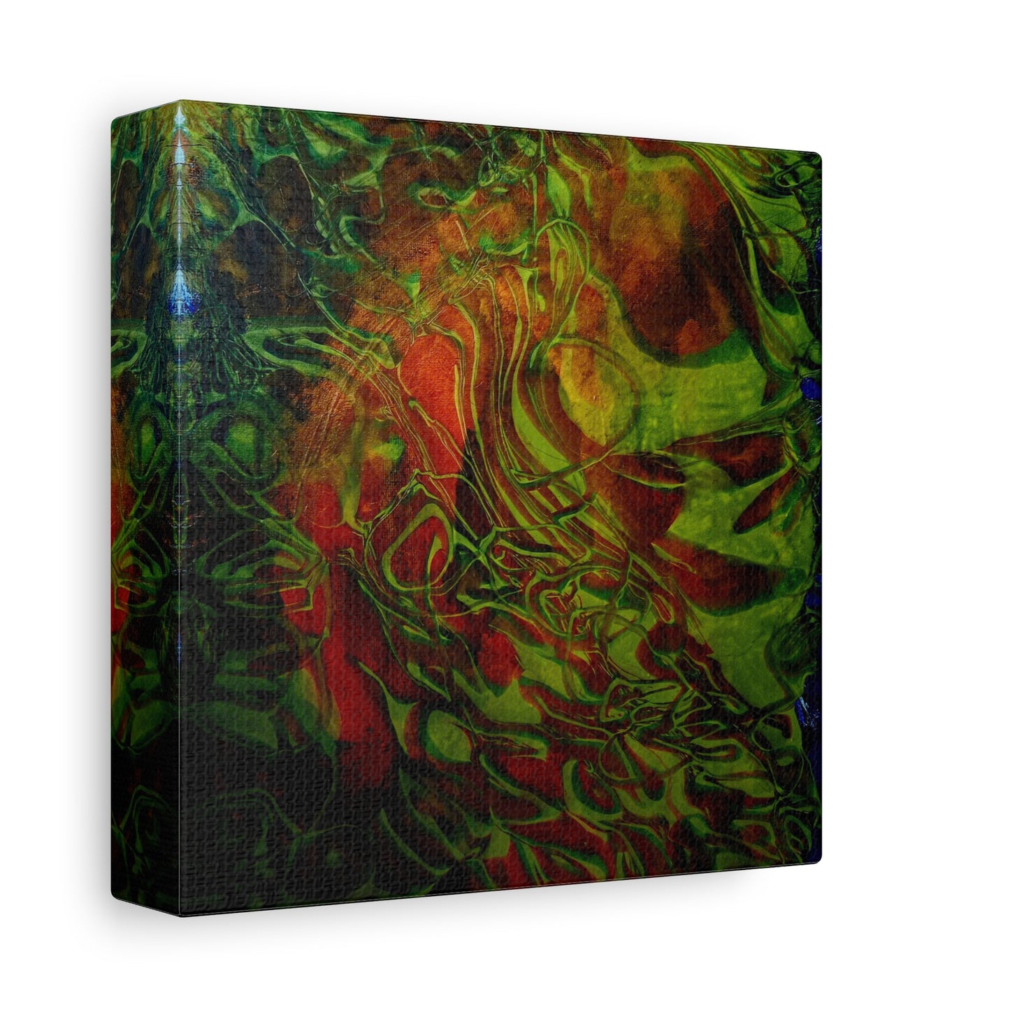 Abstract Green & Red Fluid Art Canvas Print