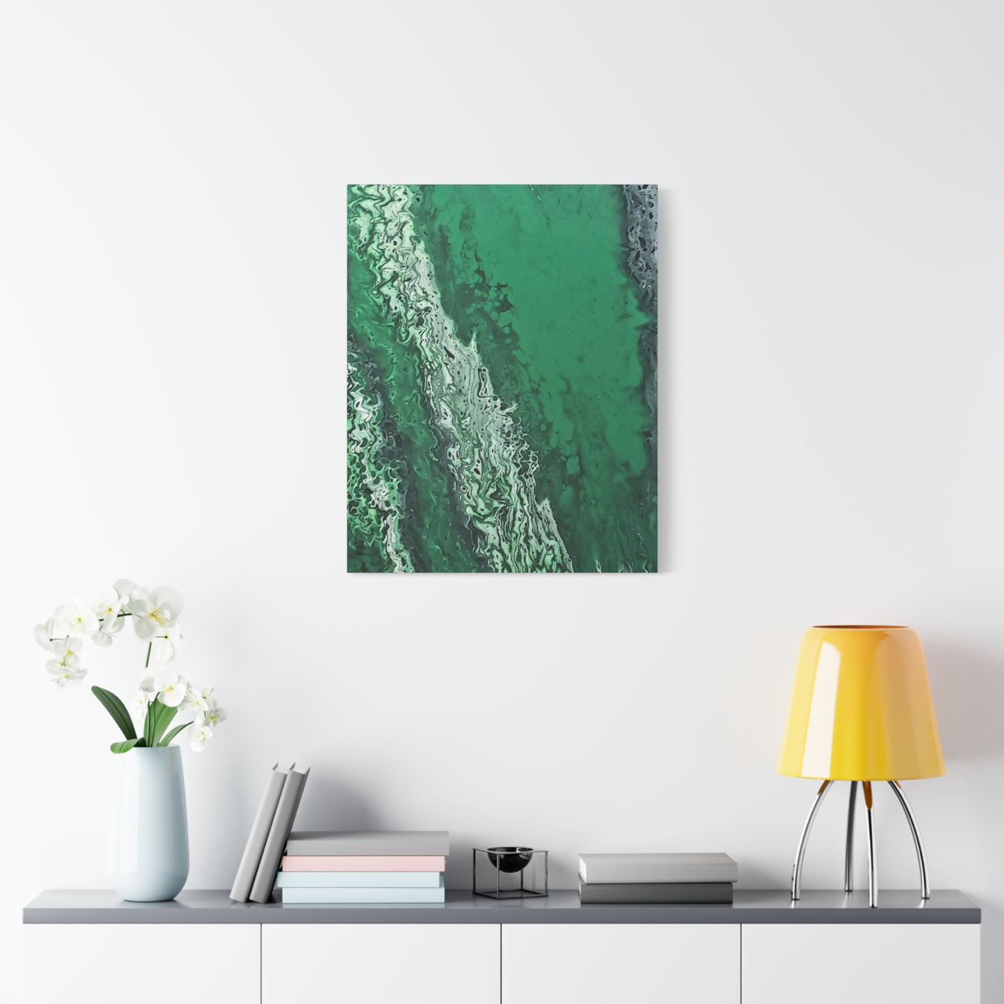 Emerald Wave Abstract Canvas Print — Matte Stretched Wall Art