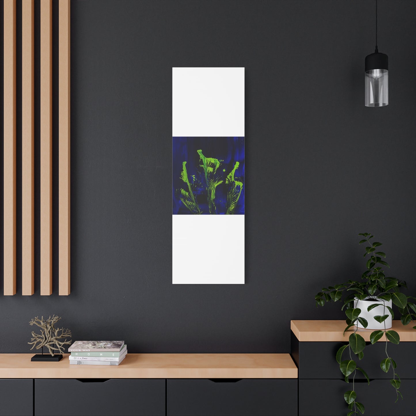 calla_lillies_pt.2 - Neon Floral Abstract Canvas Print — Blue & Lime Stretched Wall Art