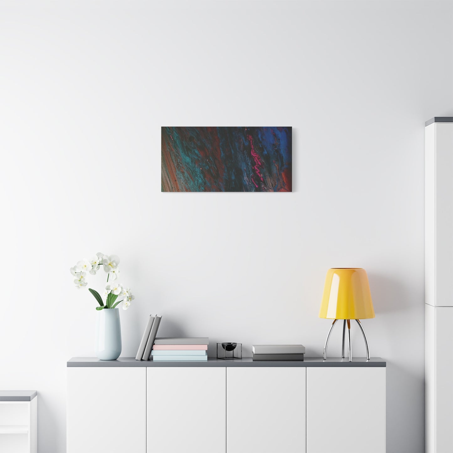 Abstract Fluid Art Canvas Wall Art - Jupiter pour — Vibrant Ocean Night Matte Stretched Canvas