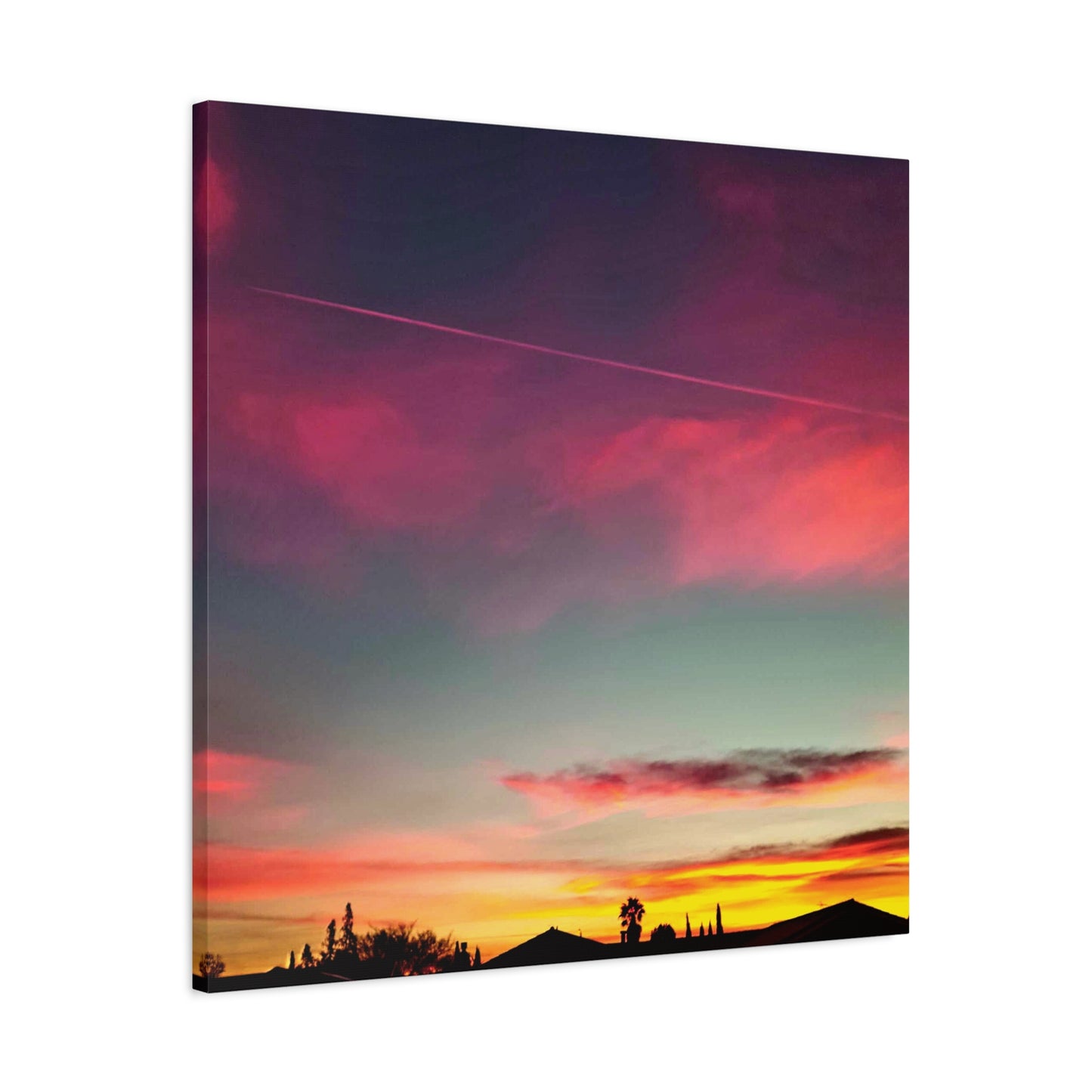 pink sky at morning - Horizon Matte Canvas Print — Vibrant Pink & Teal Sky Wall Art, Stretched 1.25"