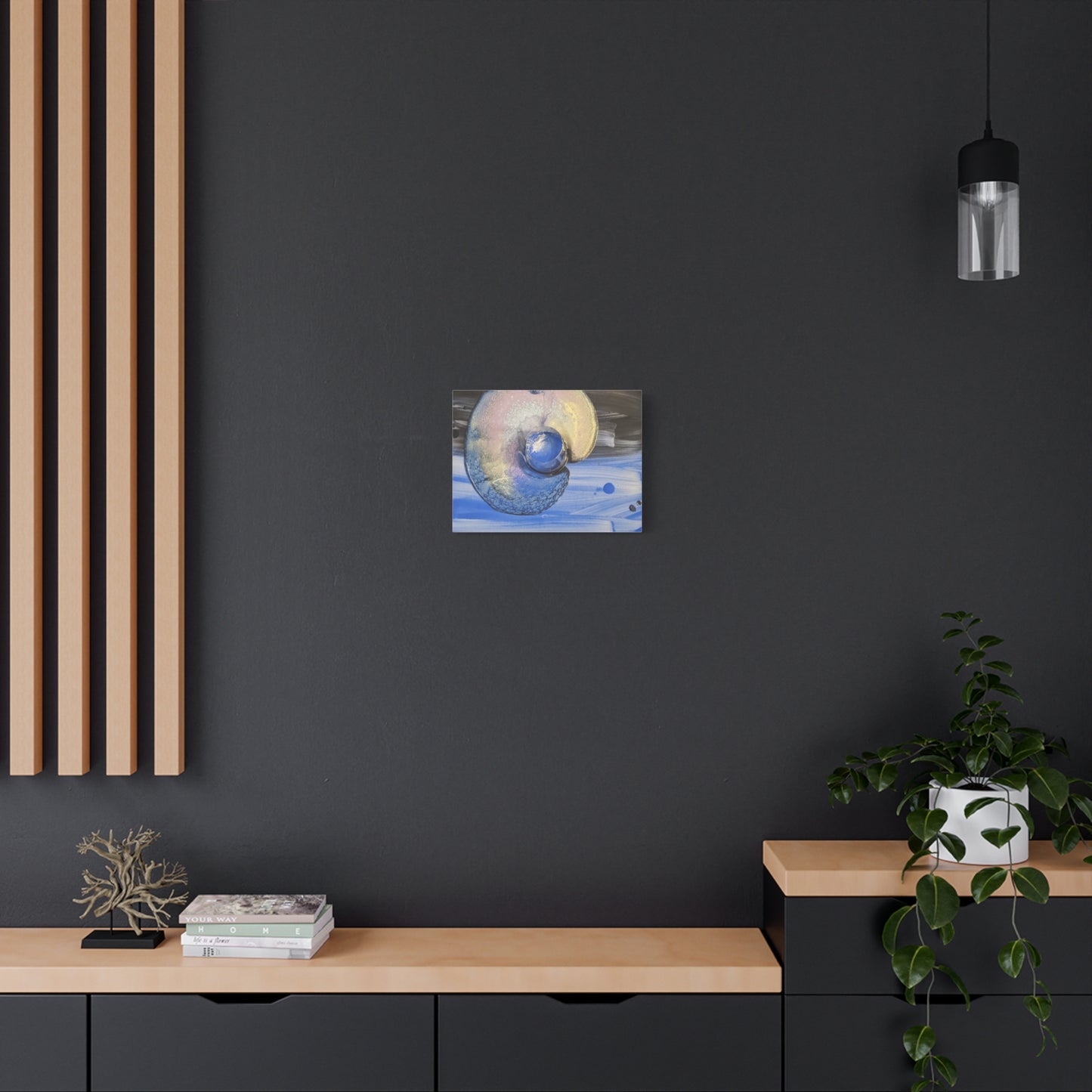 the nautilus - Abstract Blue Spiral Matte Canvas Art - Nautical Coastal Wall Decor