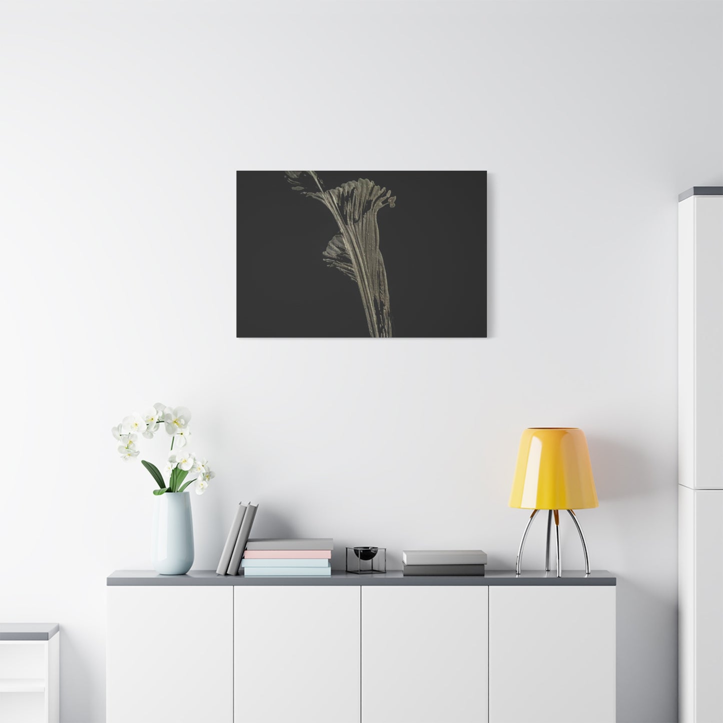 Calla Lilly - Minimalist Botanical Canvas Print — Monochrome Flower Art on Black Matte