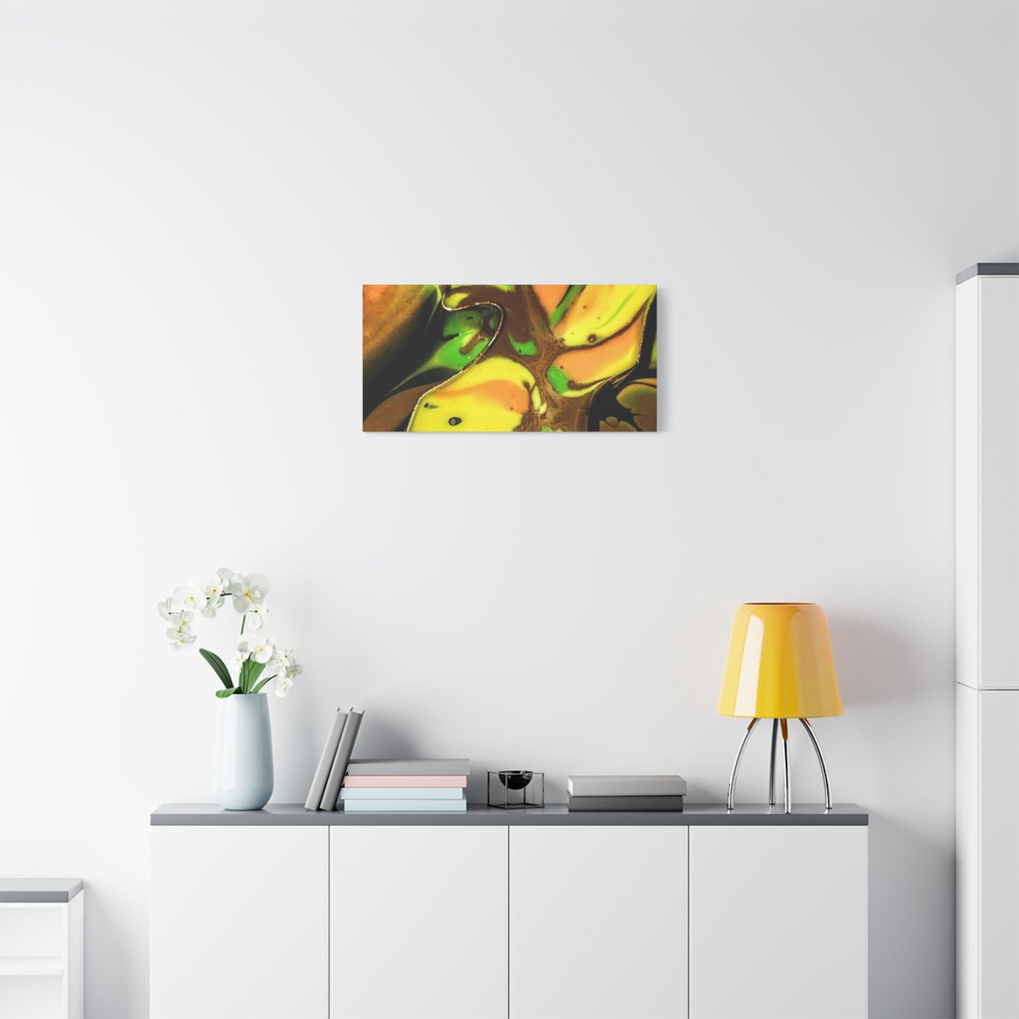 Abstract Green & Gold Fluid Art Matte Canvas Print (Stretched)