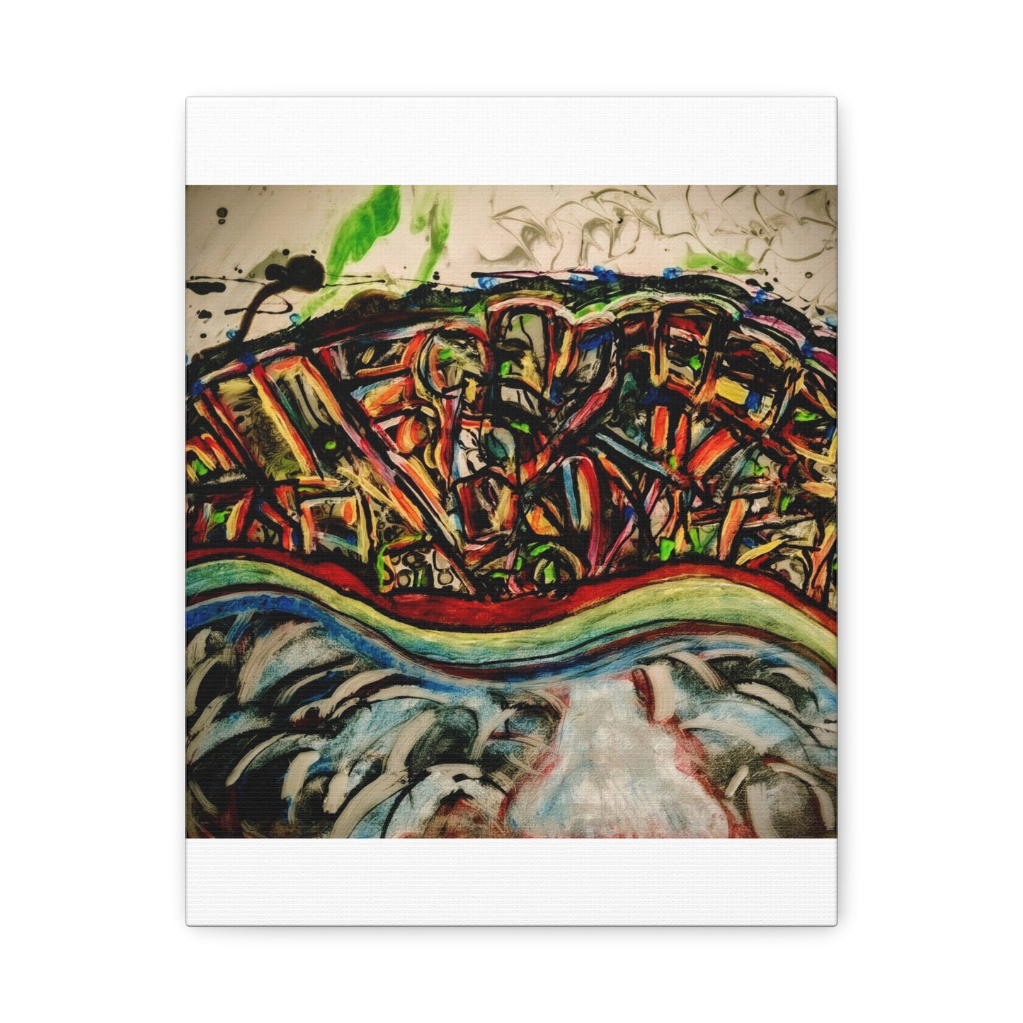 Acrylic_inequalities - Abstract Coastal Cityscape Canvas — Vibrant Ocean Wave Wall Art