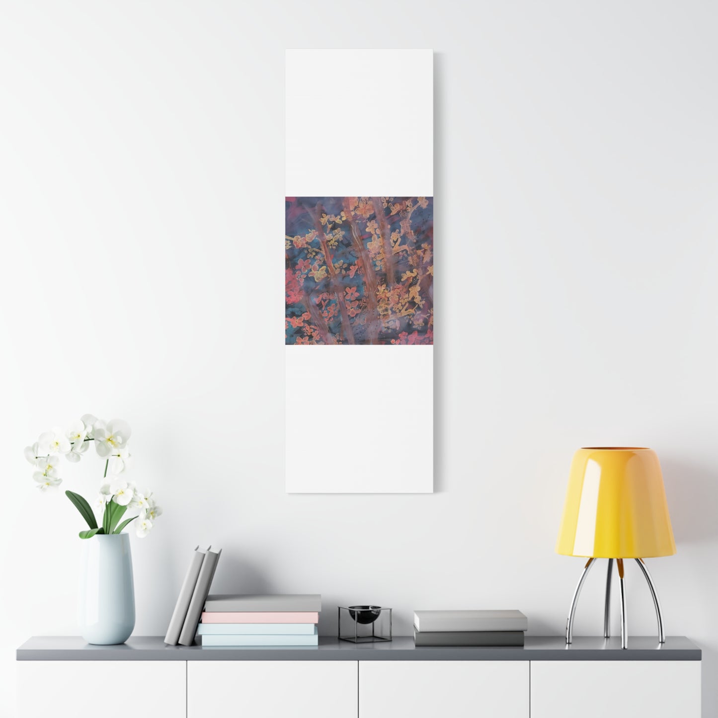 Abstract Floral Canvas Print — Moody Pink & Blue Stretched Wall Art