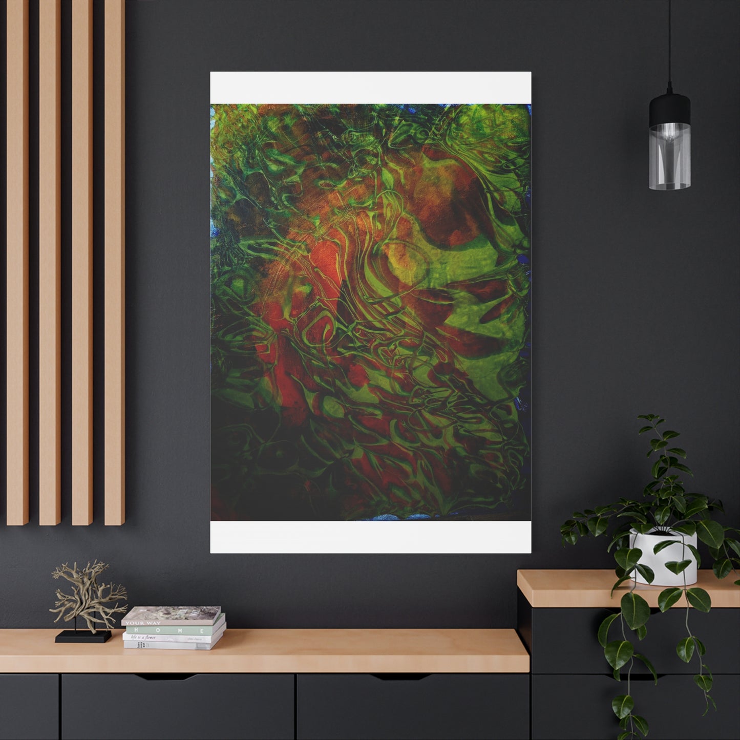 Abstract Green & Red Fluid Art Canvas Print