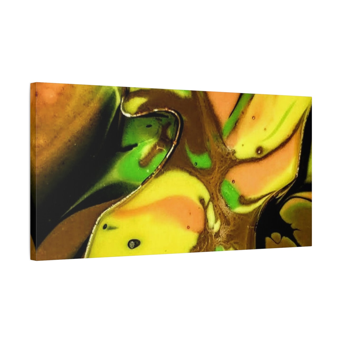 Abstract Green & Gold Fluid Art Matte Canvas Print (Stretched)