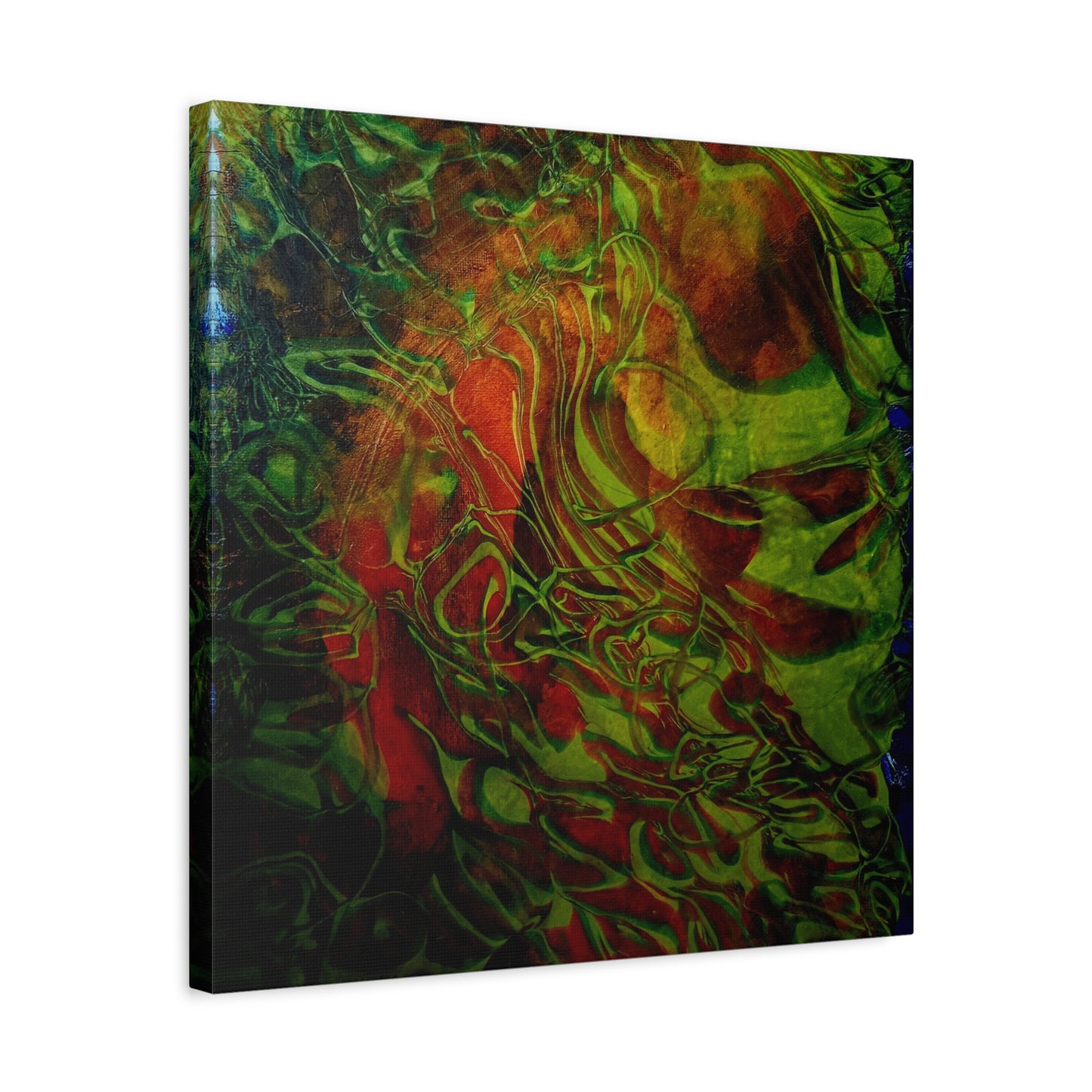 Abstract Green & Red Fluid Art Canvas Print