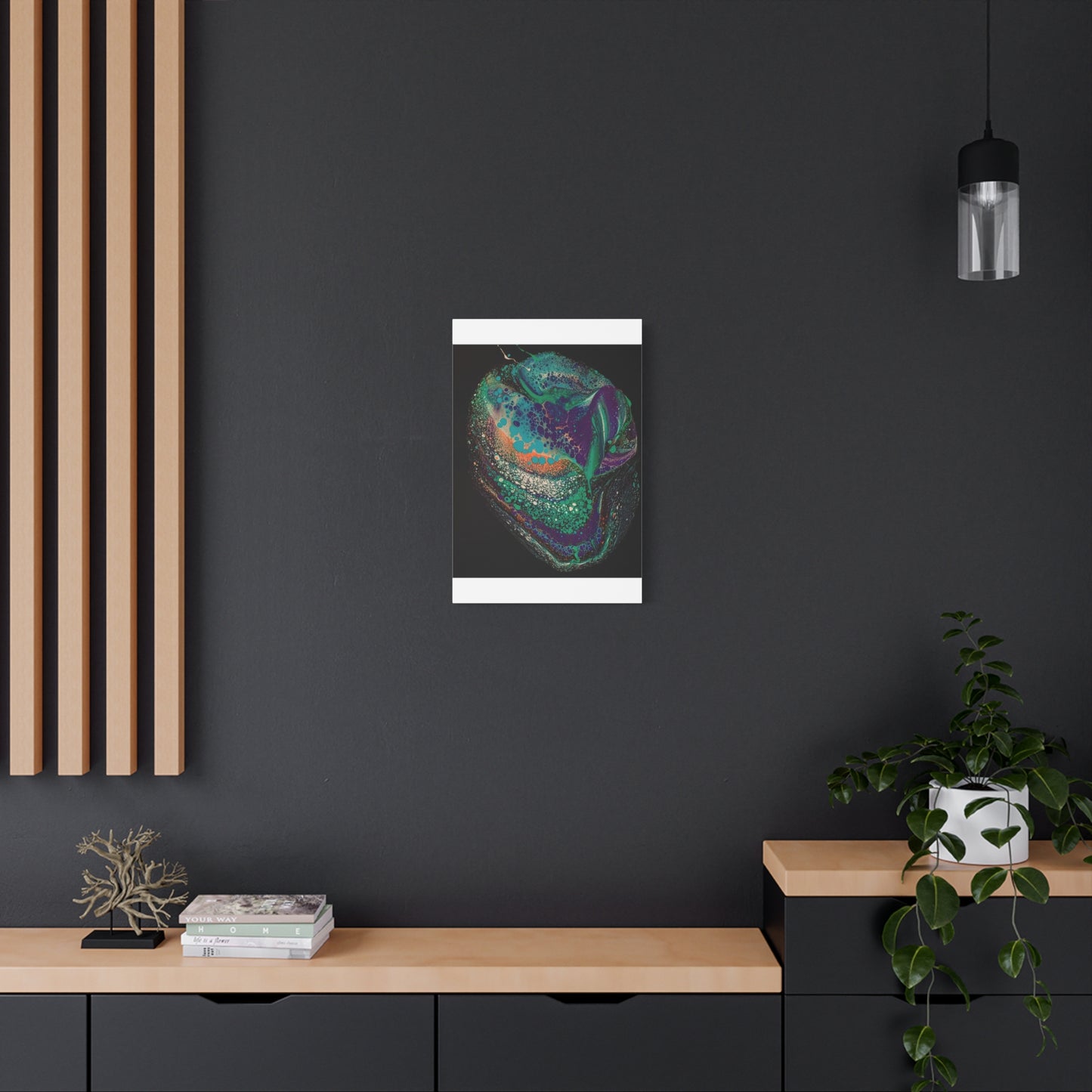 Abstract Fluid Art Canvas Print — Teal, Purple & Gold Swirl Matte Stretched Wall Art