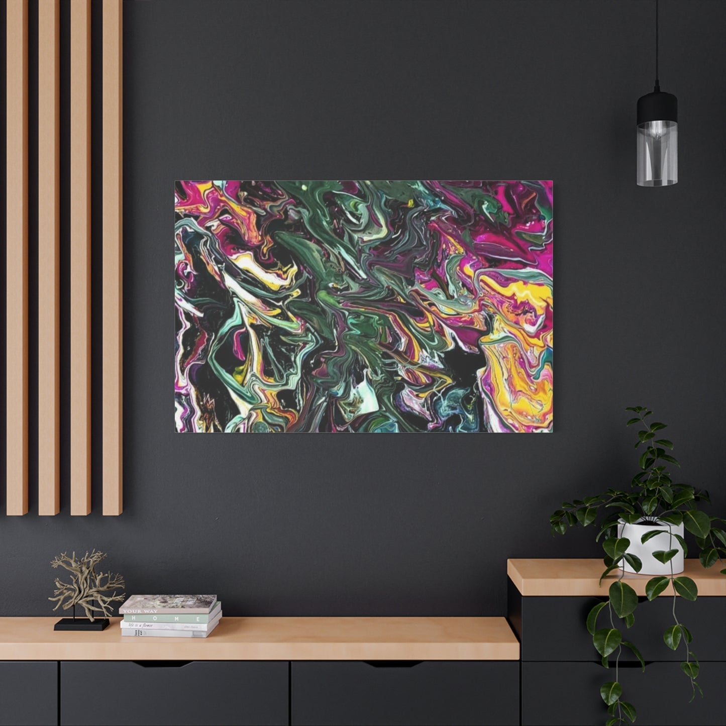 chaos in the garden - Abstract Fluid Art Matte Canvas Print - Colorful Swirl Wall Art