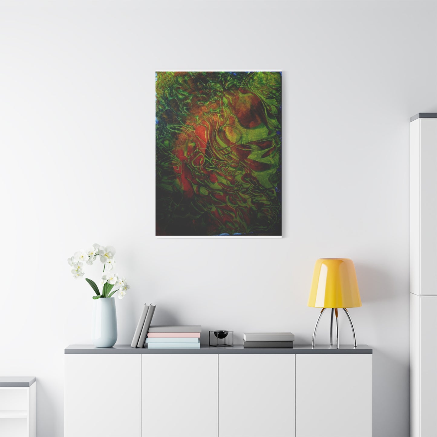 Abstract Green & Red Fluid Art Canvas Print