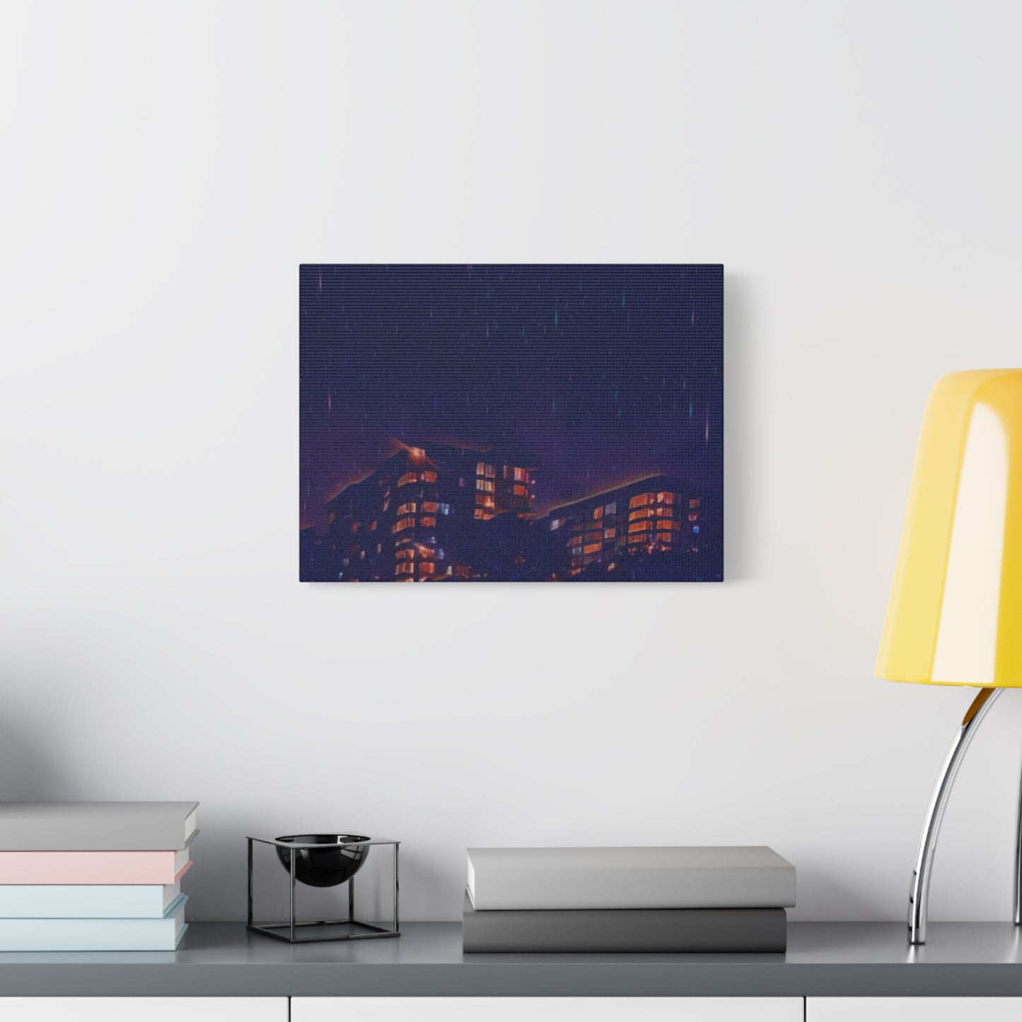 Neon Percipitation @ night - Canvas Print — Moody Urban Wall Art