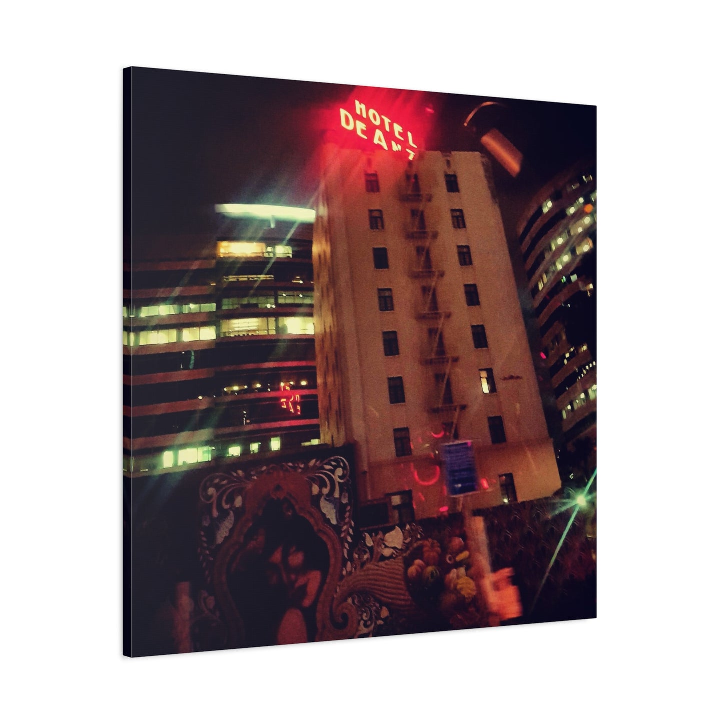 Hotel DeAnza - City Nightscape Canvas Print — Urban Street Art Building Matte Stretched 1.25"