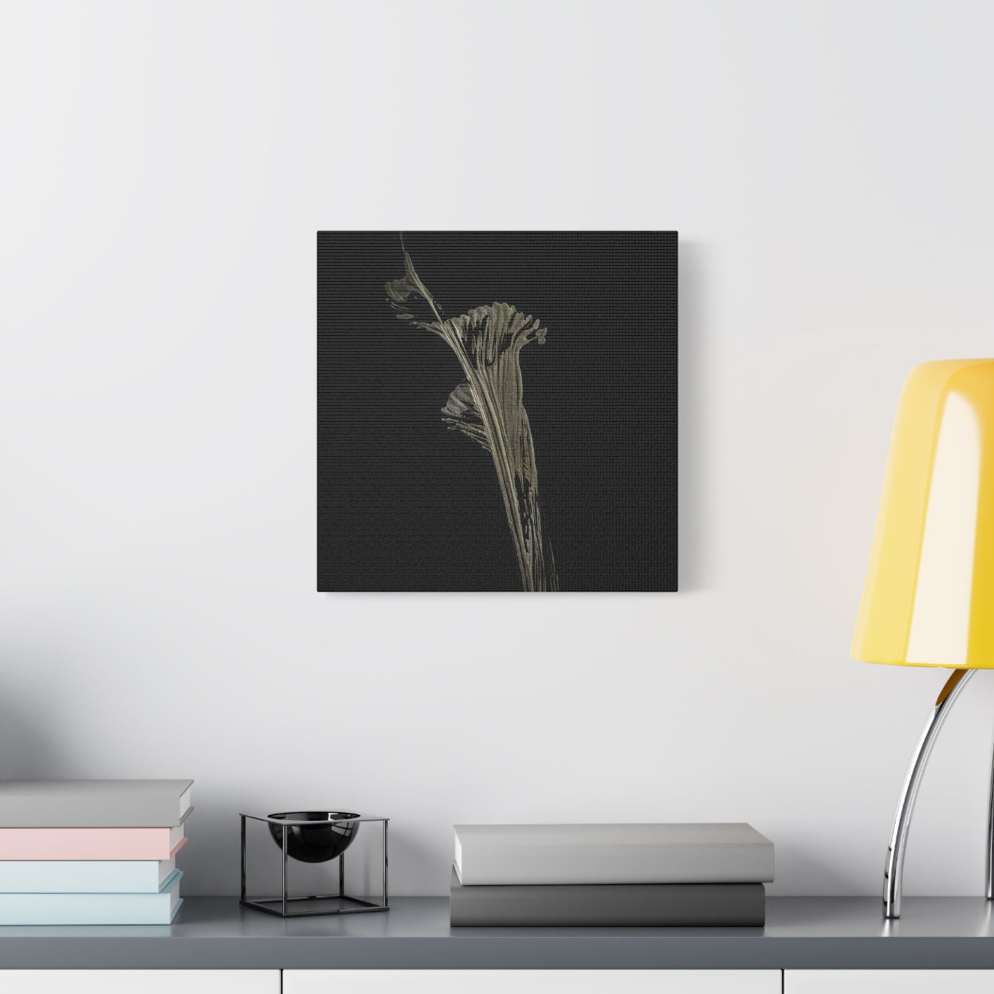 Calla Lilly - Minimalist Botanical Canvas Print — Monochrome Flower Art on Black Matte