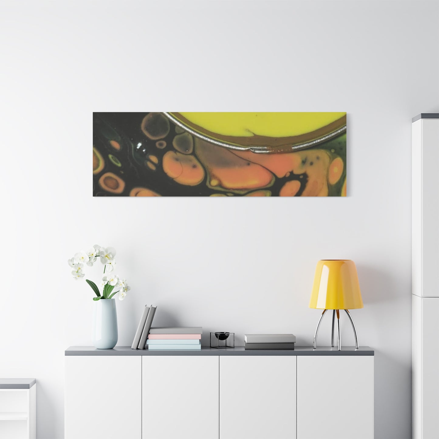 Abstract Fluid Art Canvas Print — Yellow & Black Cell Pour