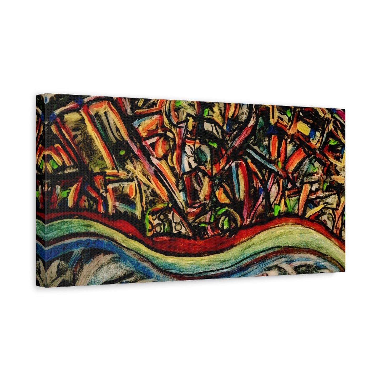 Acrylic_inequalities - Abstract Coastal Cityscape Canvas — Vibrant Ocean Wave Wall Art