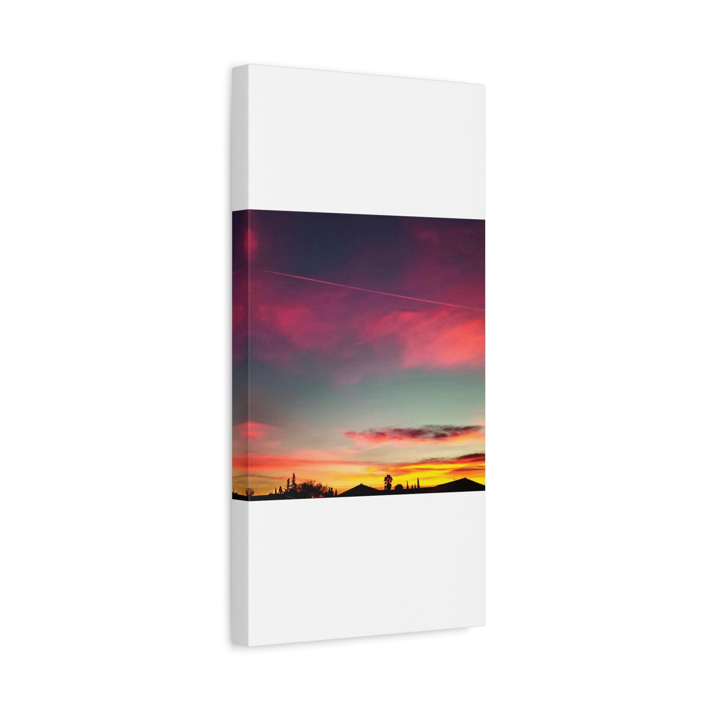 pink sky at morning - Horizon Matte Canvas Print — Vibrant Pink & Teal Sky Wall Art, Stretched 1.25"