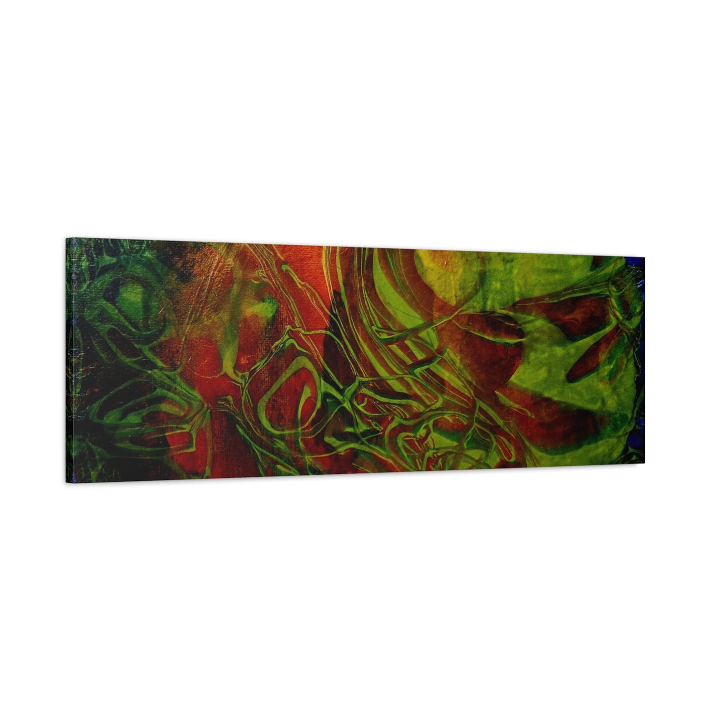 Abstract Green & Red Fluid Art Canvas Print