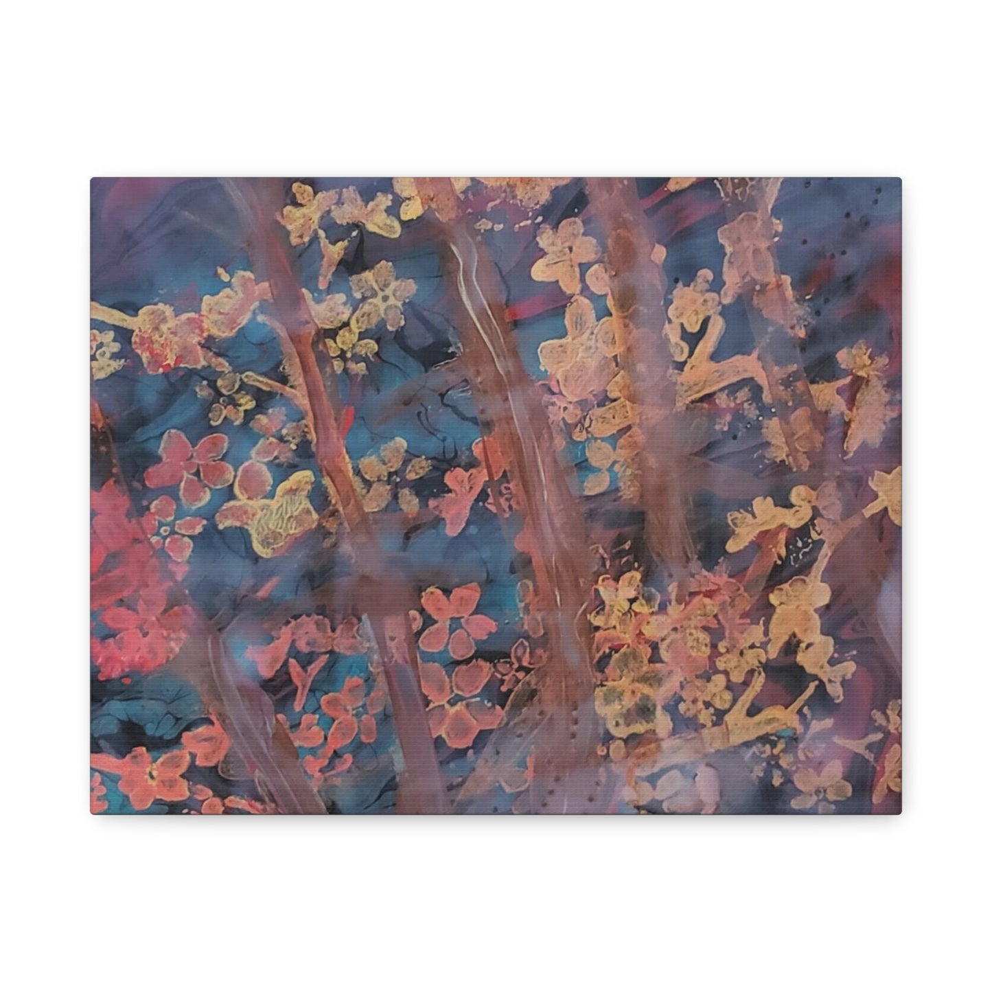 Abstract Floral Canvas Print — Moody Pink & Blue Stretched Wall Art