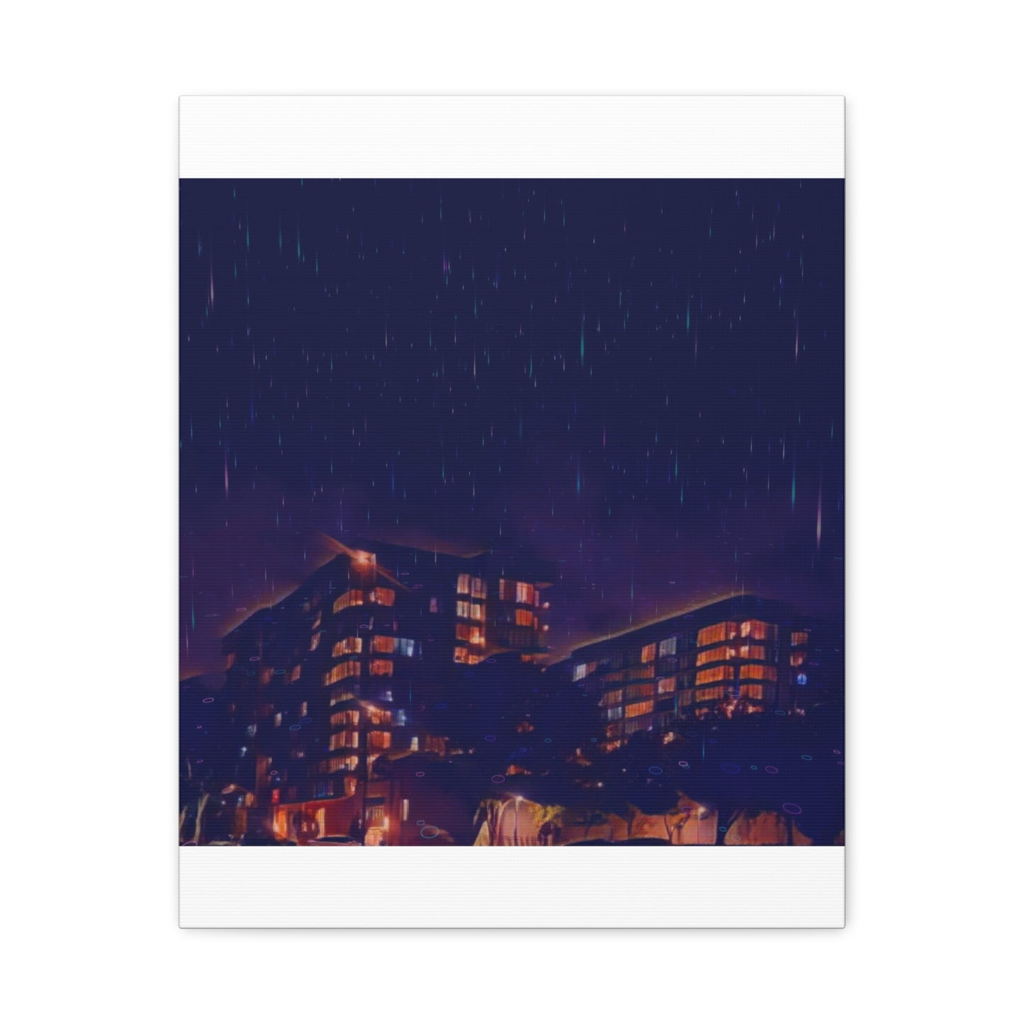 Neon Percipitation @ night - Canvas Print — Moody Urban Wall Art