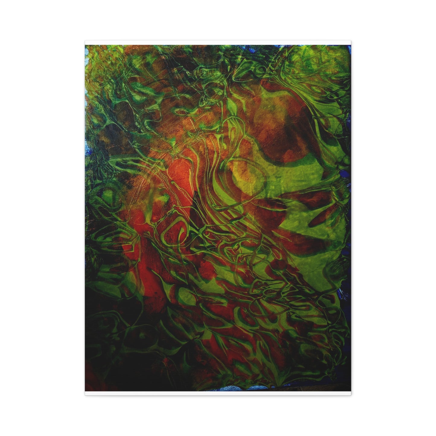 Abstract Green & Red Fluid Art Canvas Print