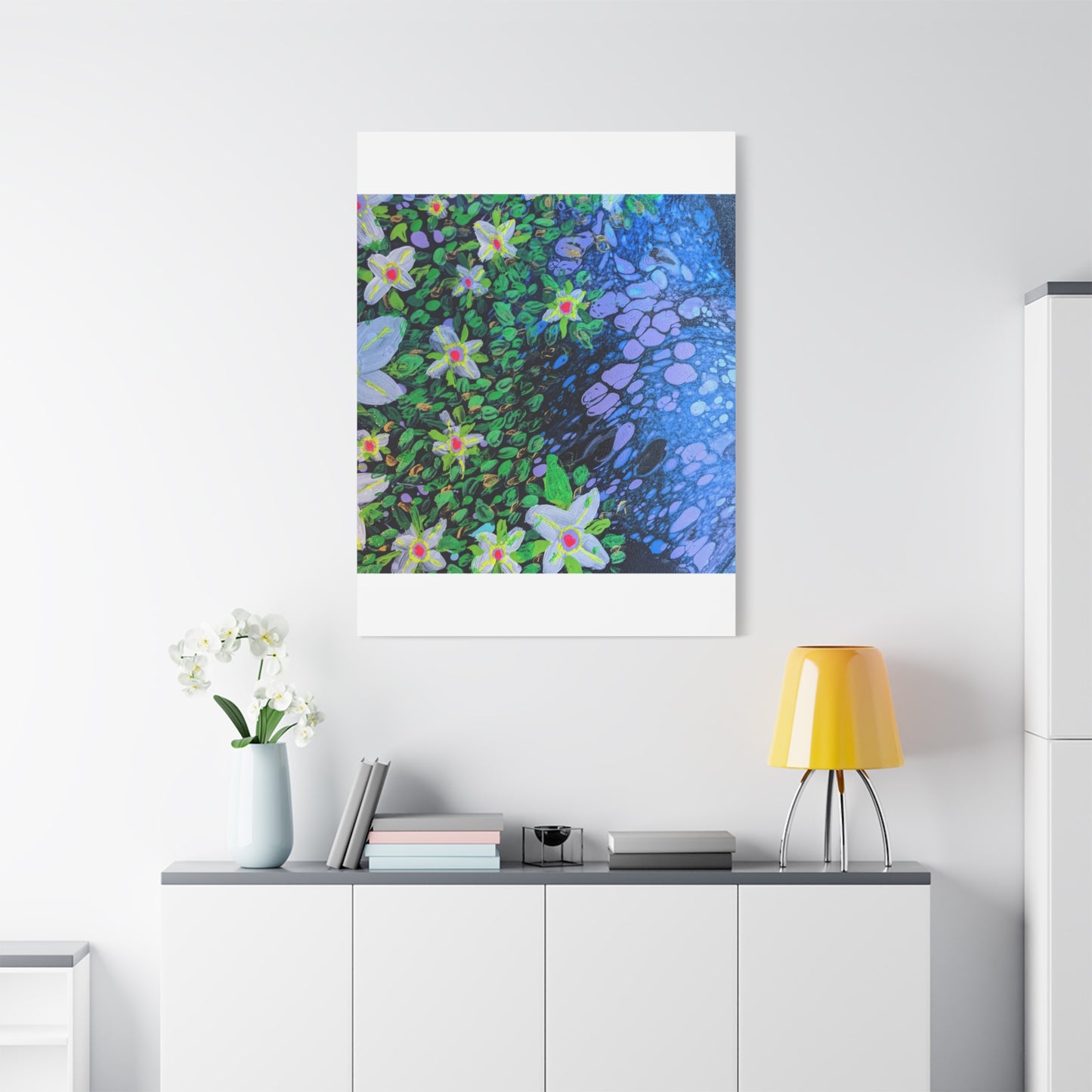 Floetrol&Flowers -  Reef Matte Canvas Wall Art — Blue & Green Abstract Flower Painting