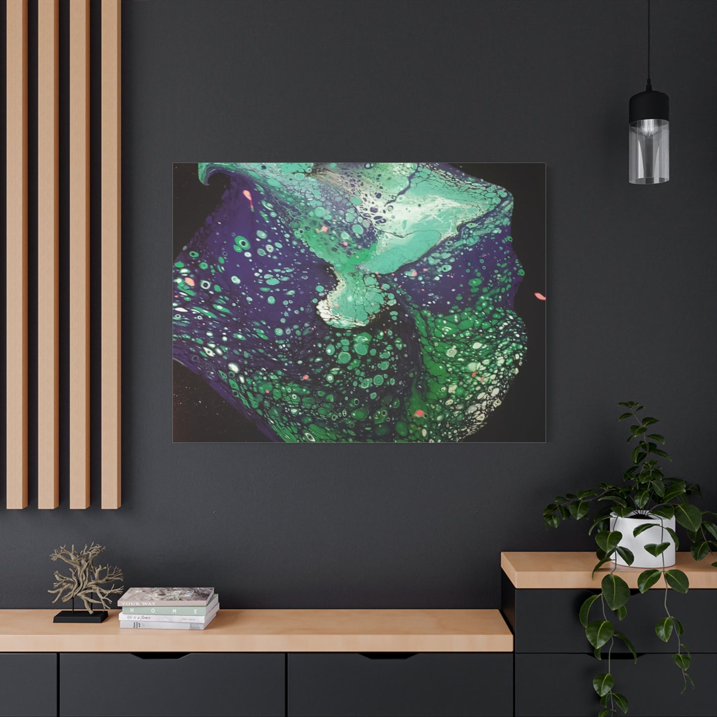 Abstract Green & Teal Fluid Art Canvas Print - Matte Stretched Wall Art