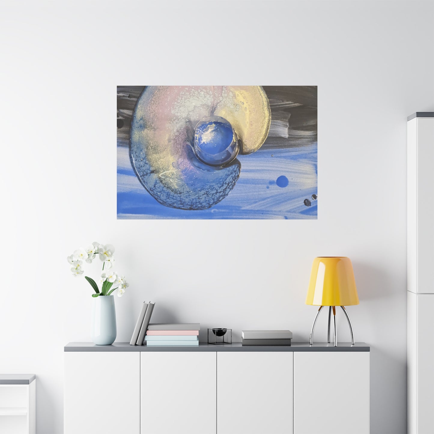 the nautilus - Abstract Blue Spiral Matte Canvas Art - Nautical Coastal Wall Decor