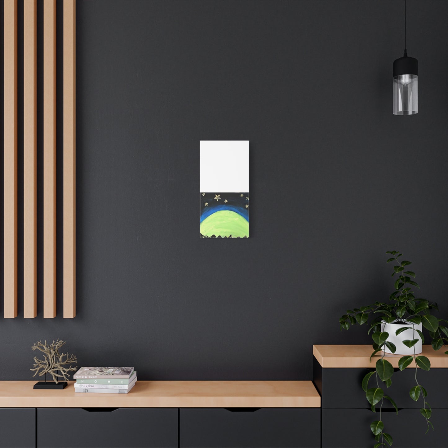 Green Moonrise Canvas Wall Art – Mountain Silhouette Nightscape