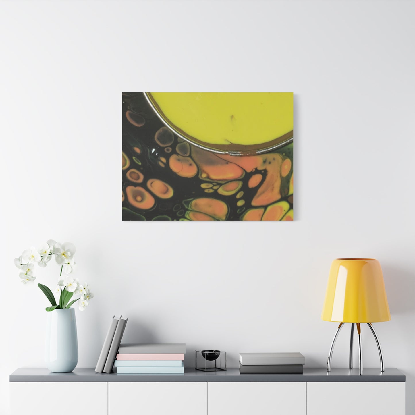 Abstract Fluid Art Canvas Print — Yellow & Black Cell Pour