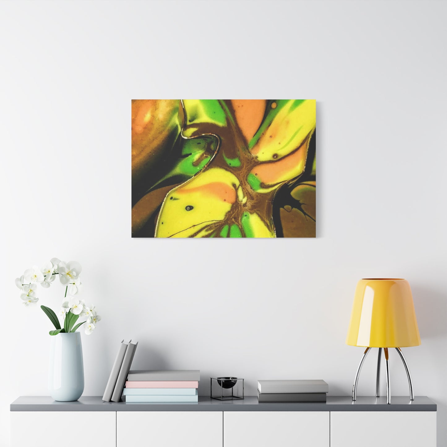 Abstract Green & Gold Fluid Art Matte Canvas Print (Stretched)