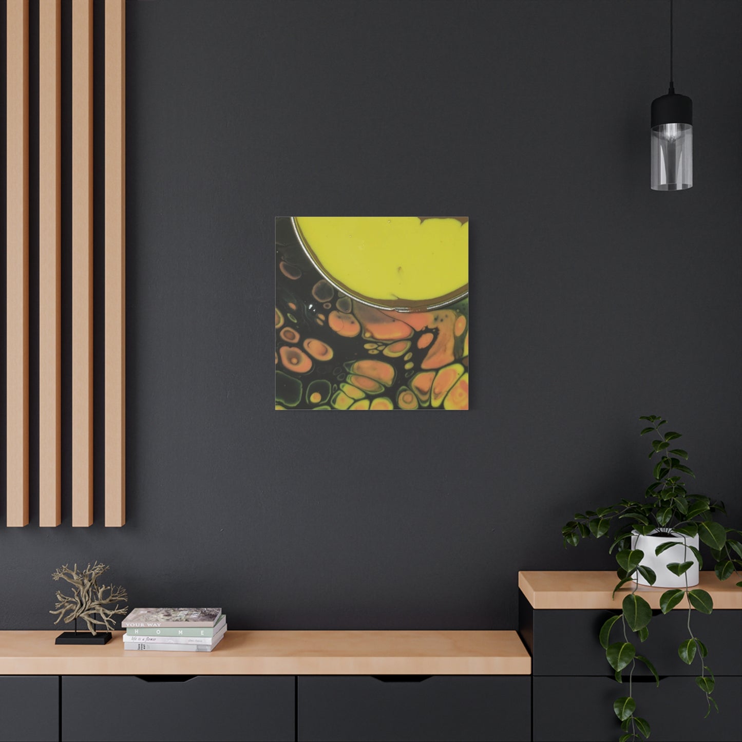 Abstract Fluid Art Canvas Print — Yellow & Black Cell Pour