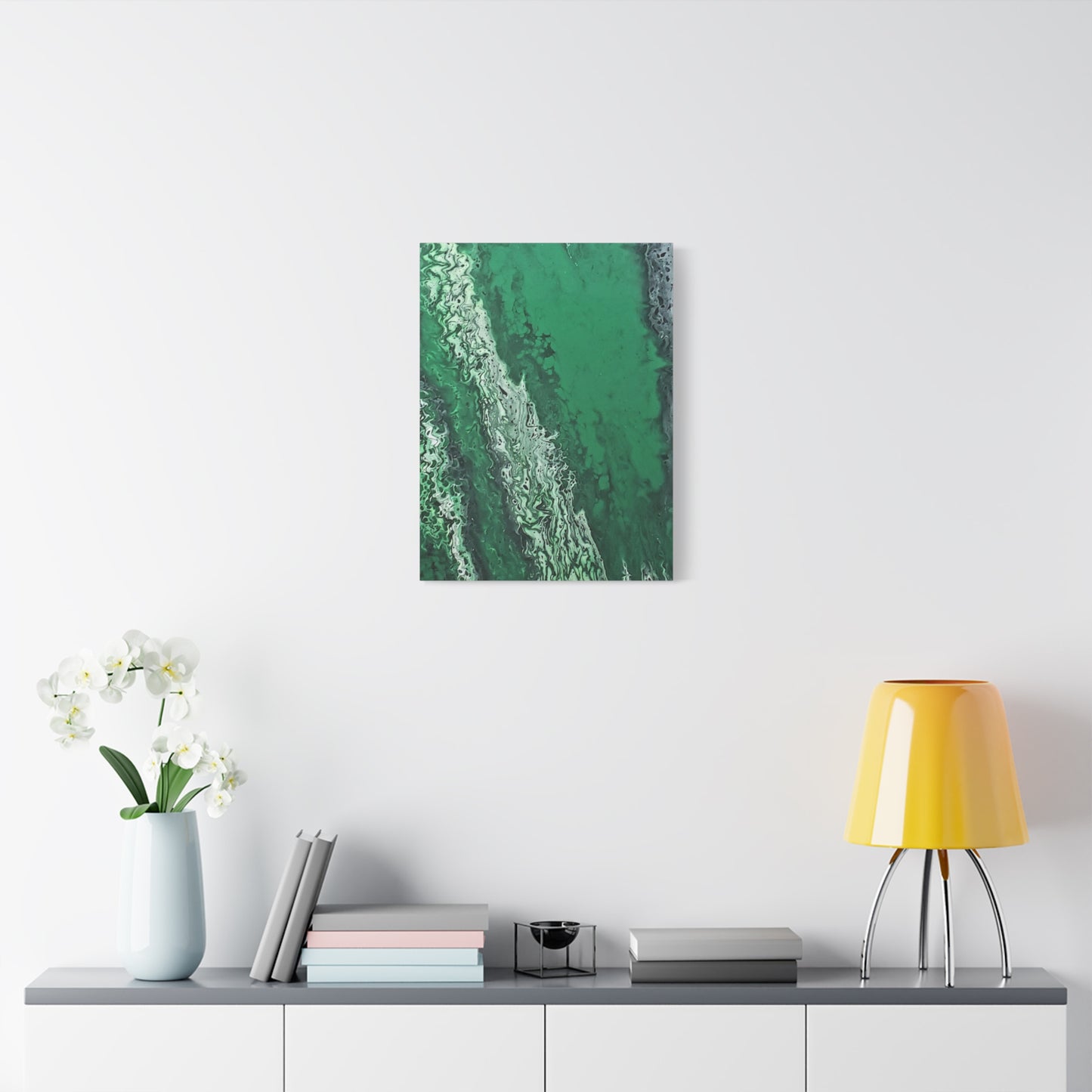 Emerald Wave Abstract Canvas Print — Matte Stretched Wall Art