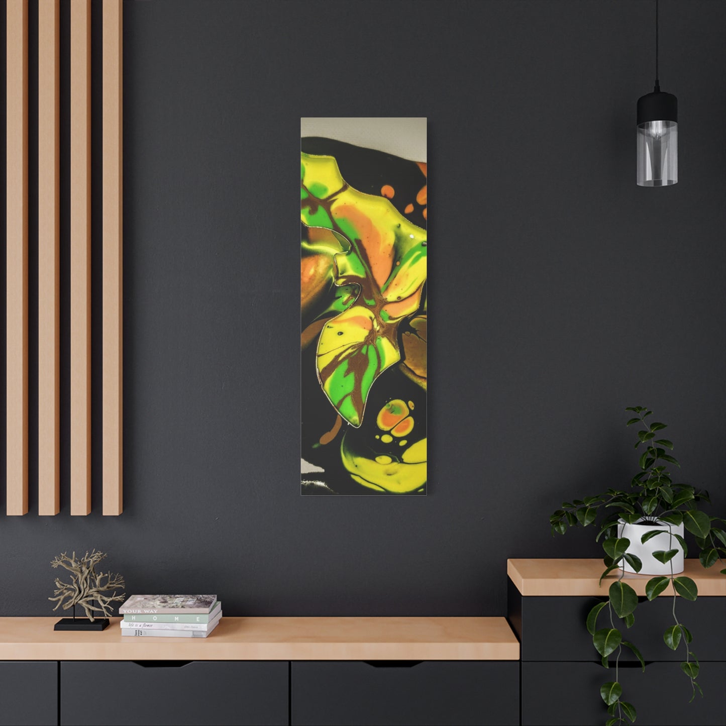 Abstract Green & Gold Fluid Art Matte Canvas Print (Stretched)