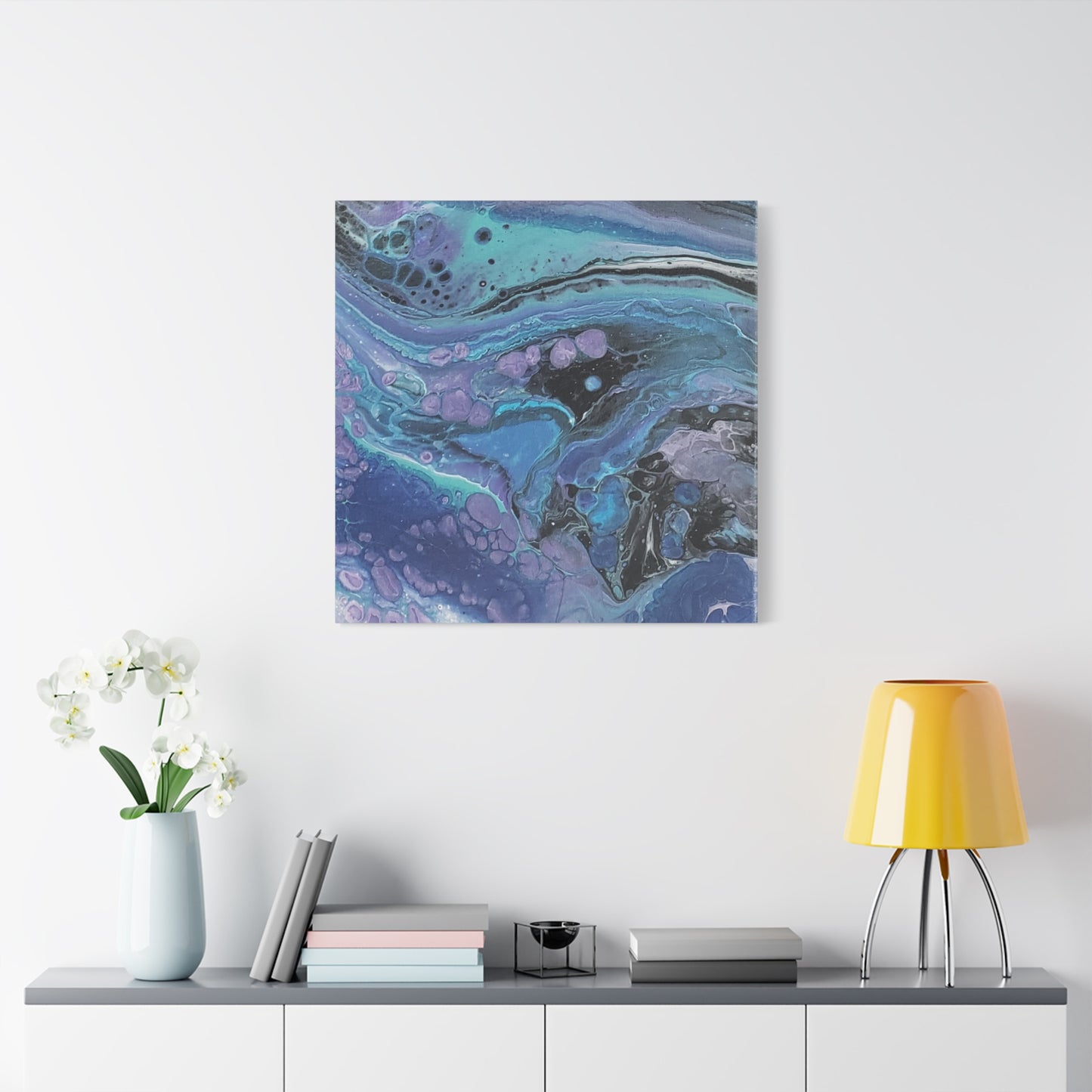 Abstract Ocean Wave Matte Canvas Print — Blue & Purple Fluid Art, Stretched 1.25"