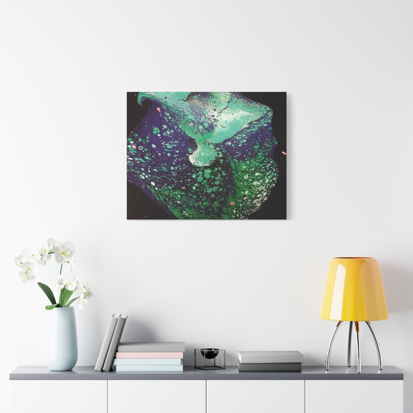 Abstract Green & Teal Fluid Art Canvas Print - Matte Stretched Wall Art