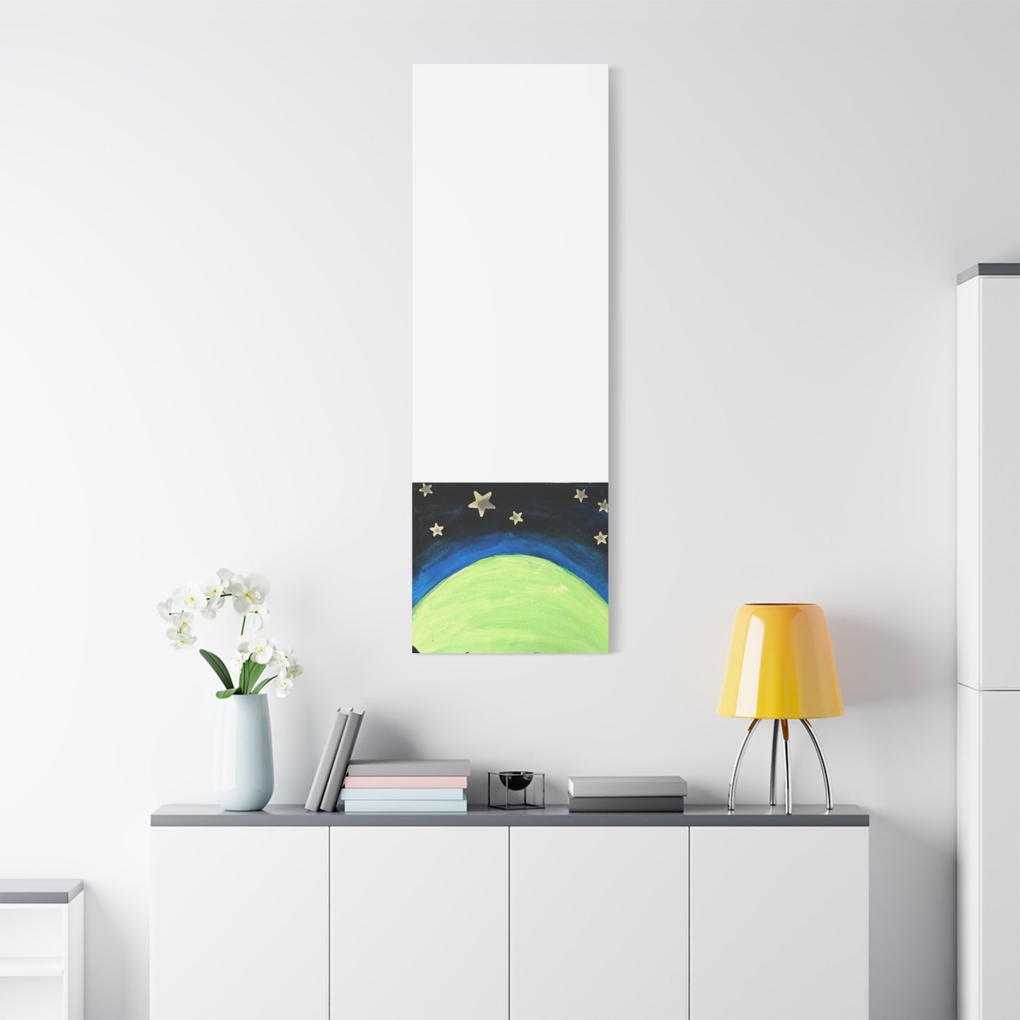 Green Moonrise Canvas Wall Art – Mountain Silhouette Nightscape