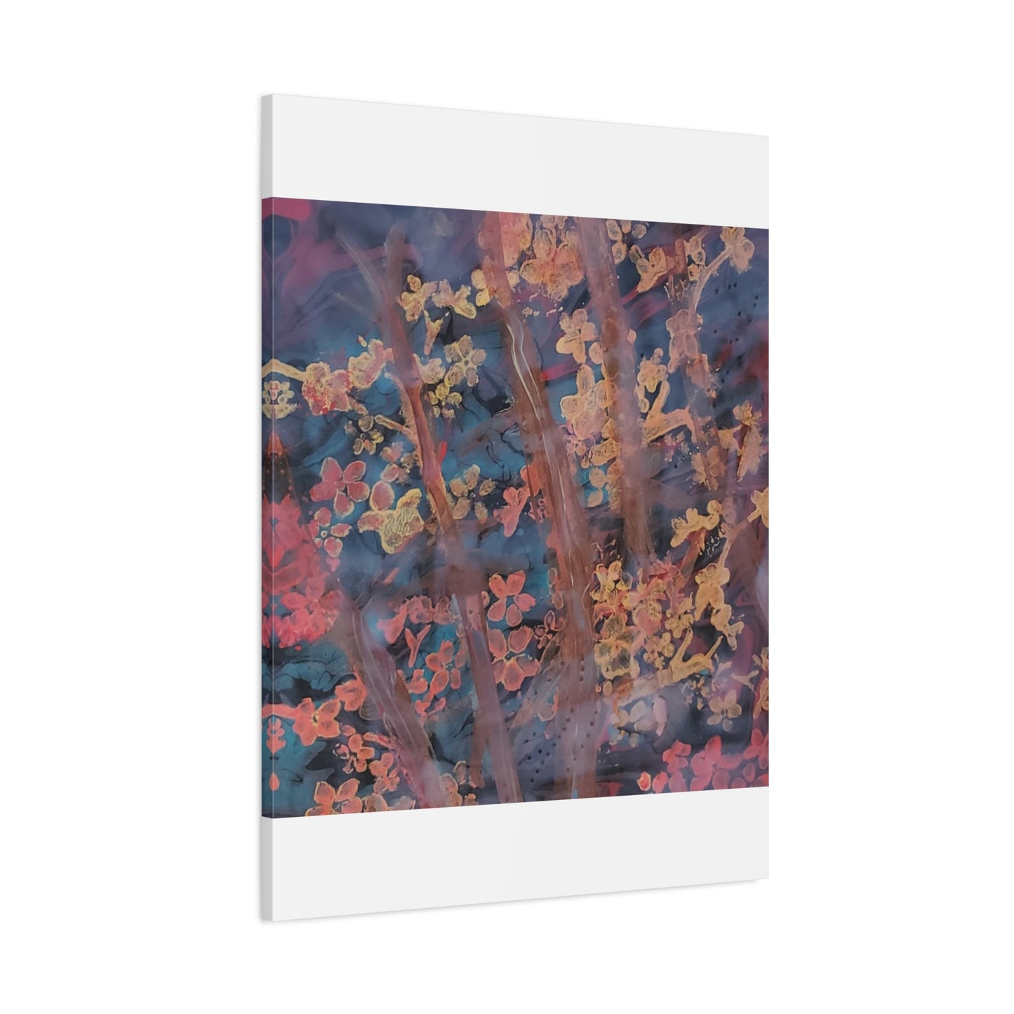 Abstract Floral Canvas Print — Moody Pink & Blue Stretched Wall Art