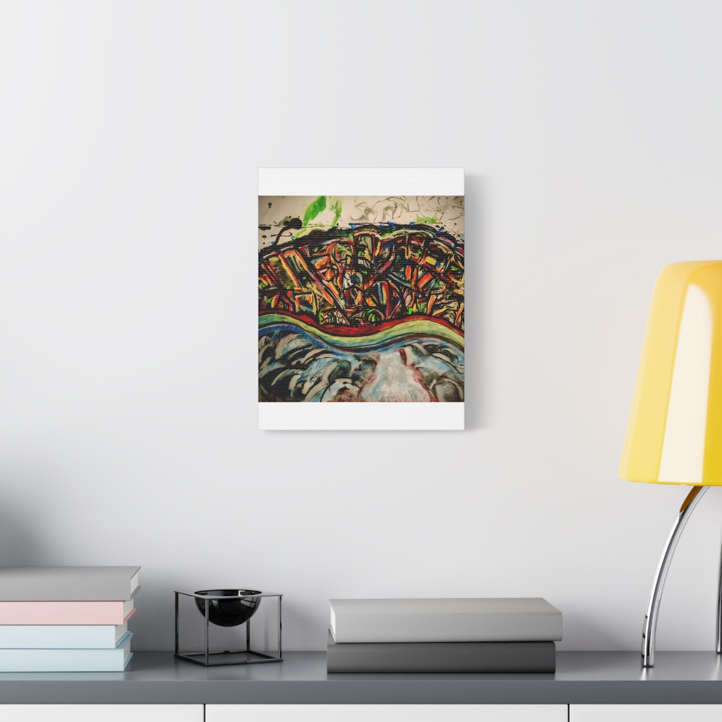 Acrylic_inequalities - Abstract Coastal Cityscape Canvas — Vibrant Ocean Wave Wall Art