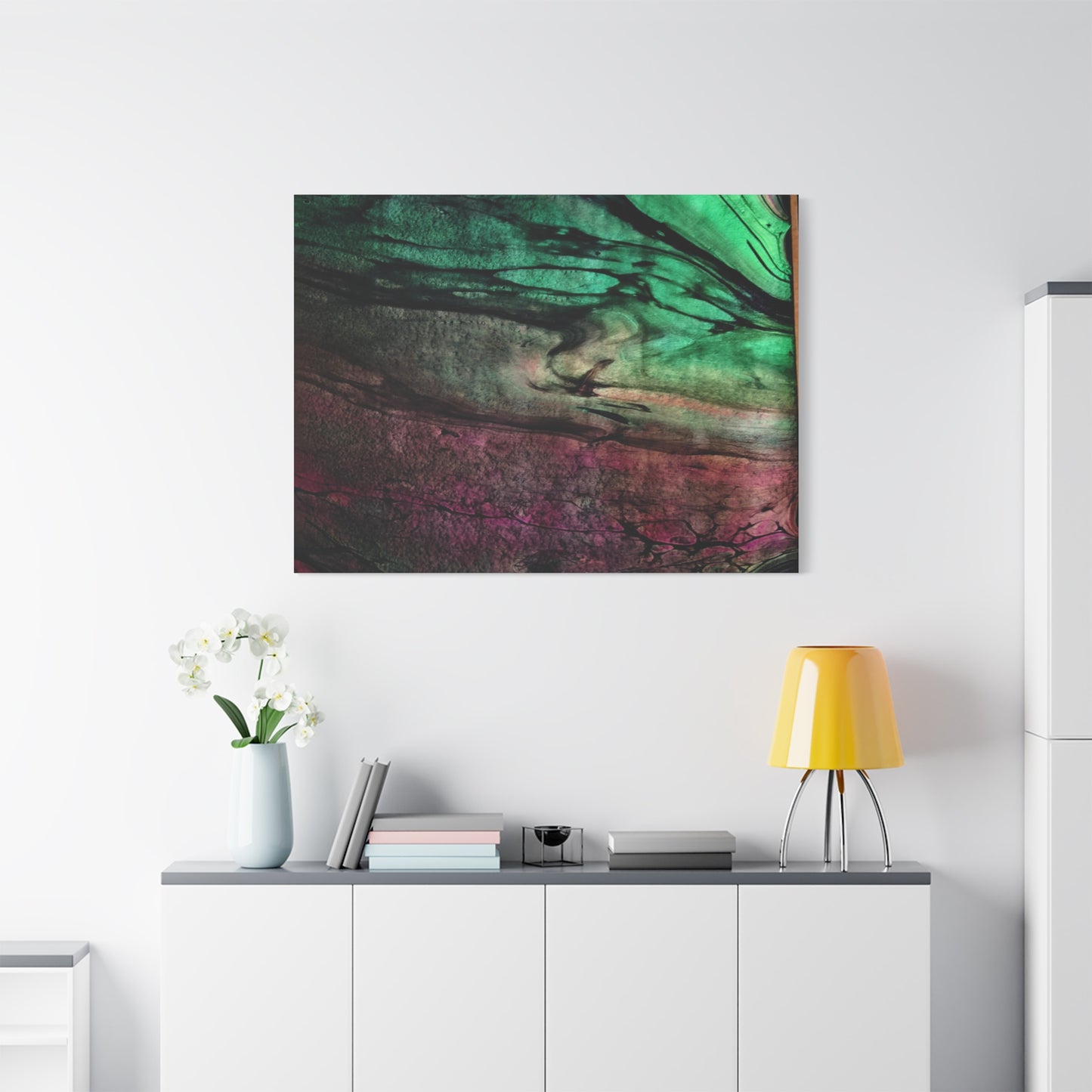 flame tempered pour - Abstract Teal & Magenta Canvas Wall Art — Matte Stretched 1.25"