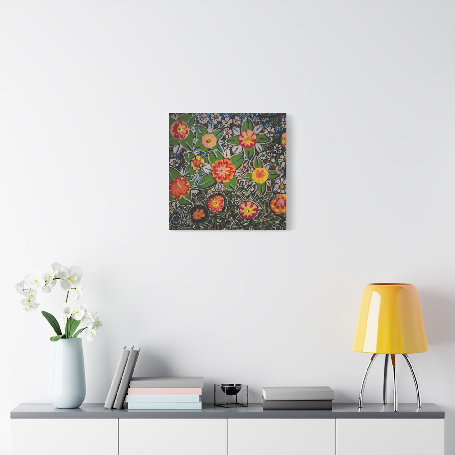 Urban_gardening-04 - Floral Pop Matte Stretched Canvas – Colorful Hand-Painted Garden Wall Art