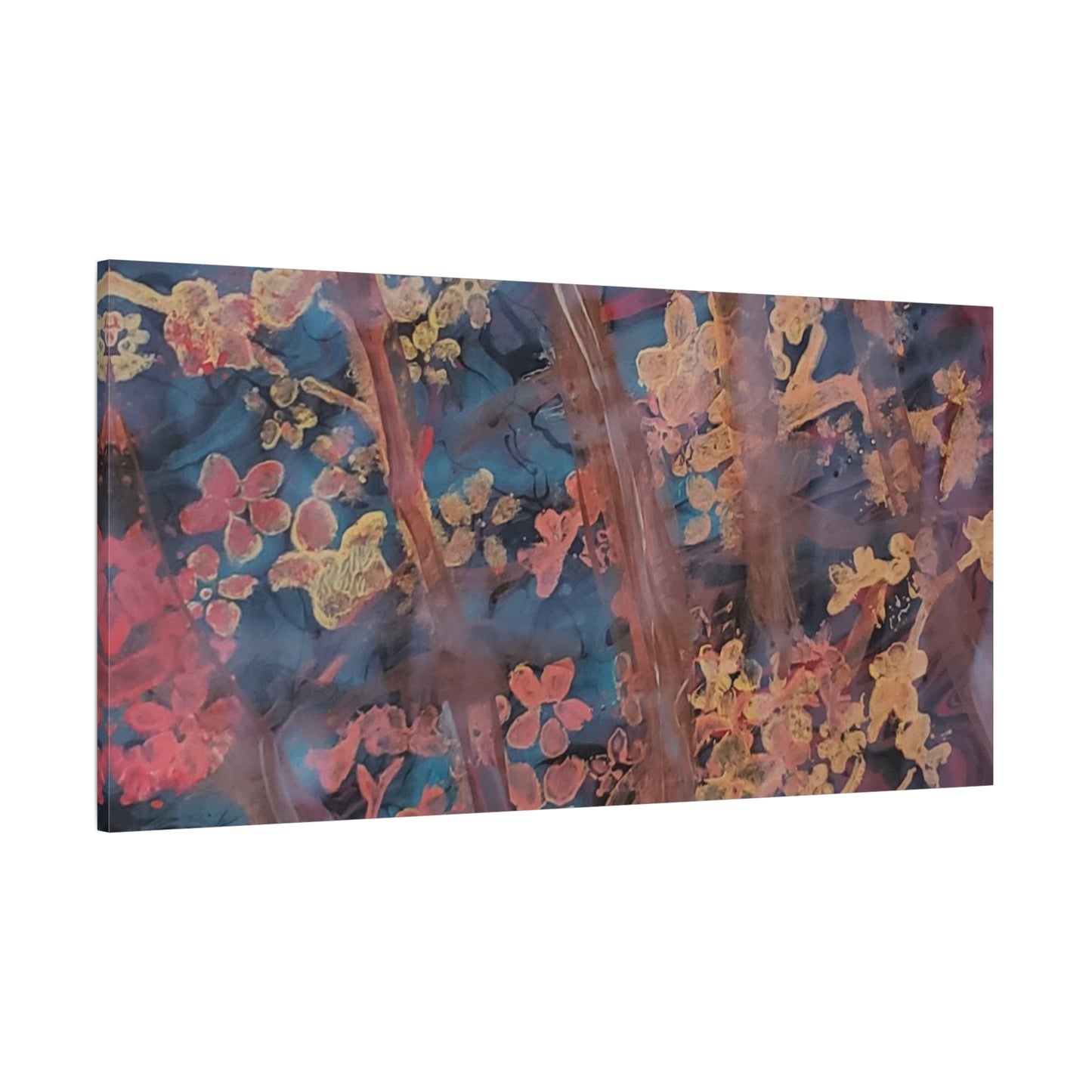 Abstract Floral Canvas Print — Moody Pink & Blue Stretched Wall Art