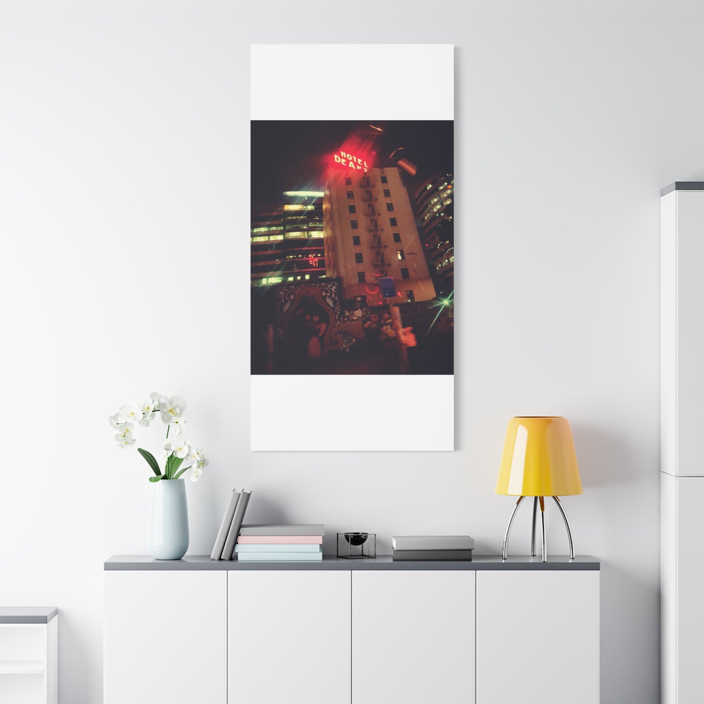 Hotel DeAnza - City Nightscape Canvas Print — Urban Street Art Building Matte Stretched 1.25"