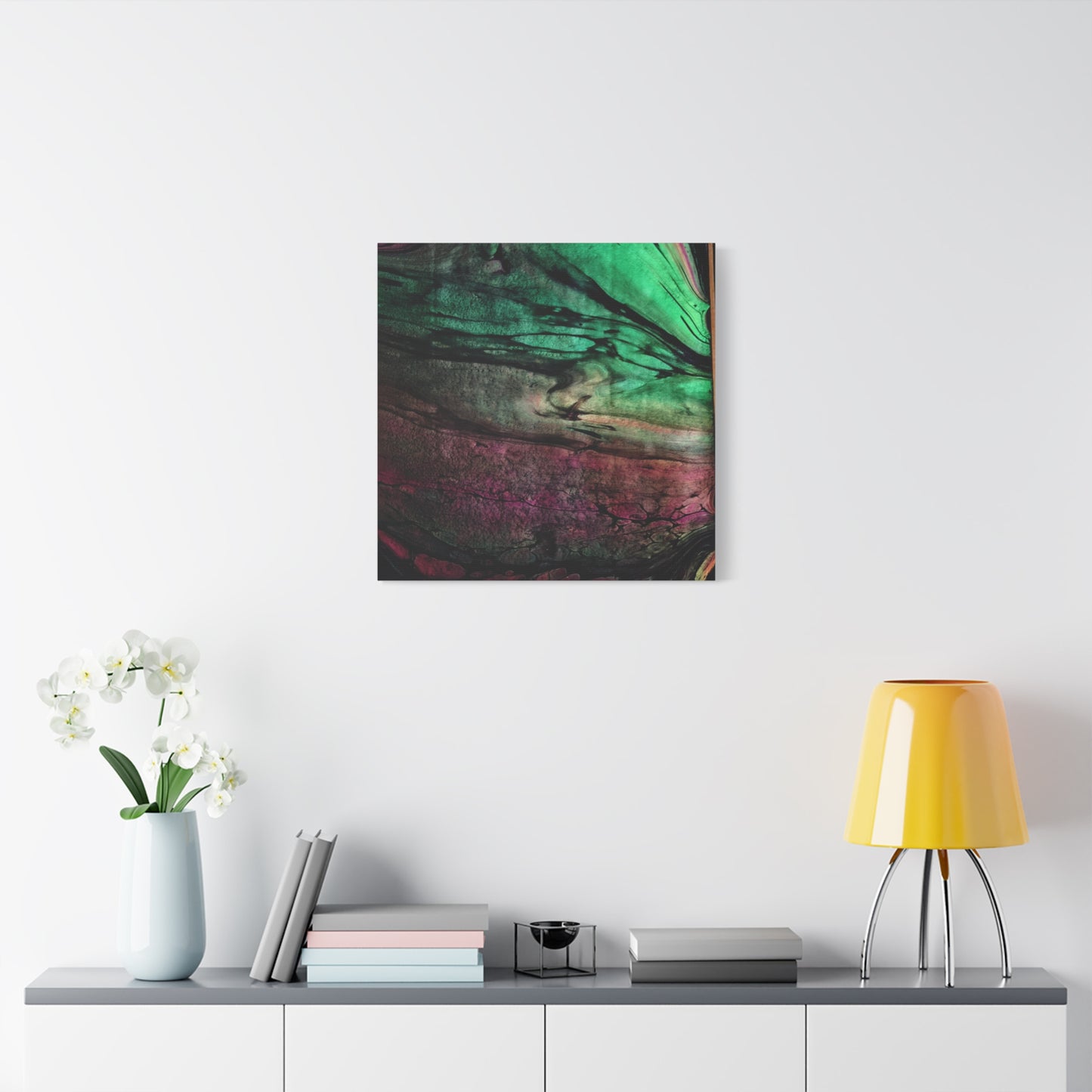 flame tempered pour - Abstract Teal & Magenta Canvas Wall Art — Matte Stretched 1.25"