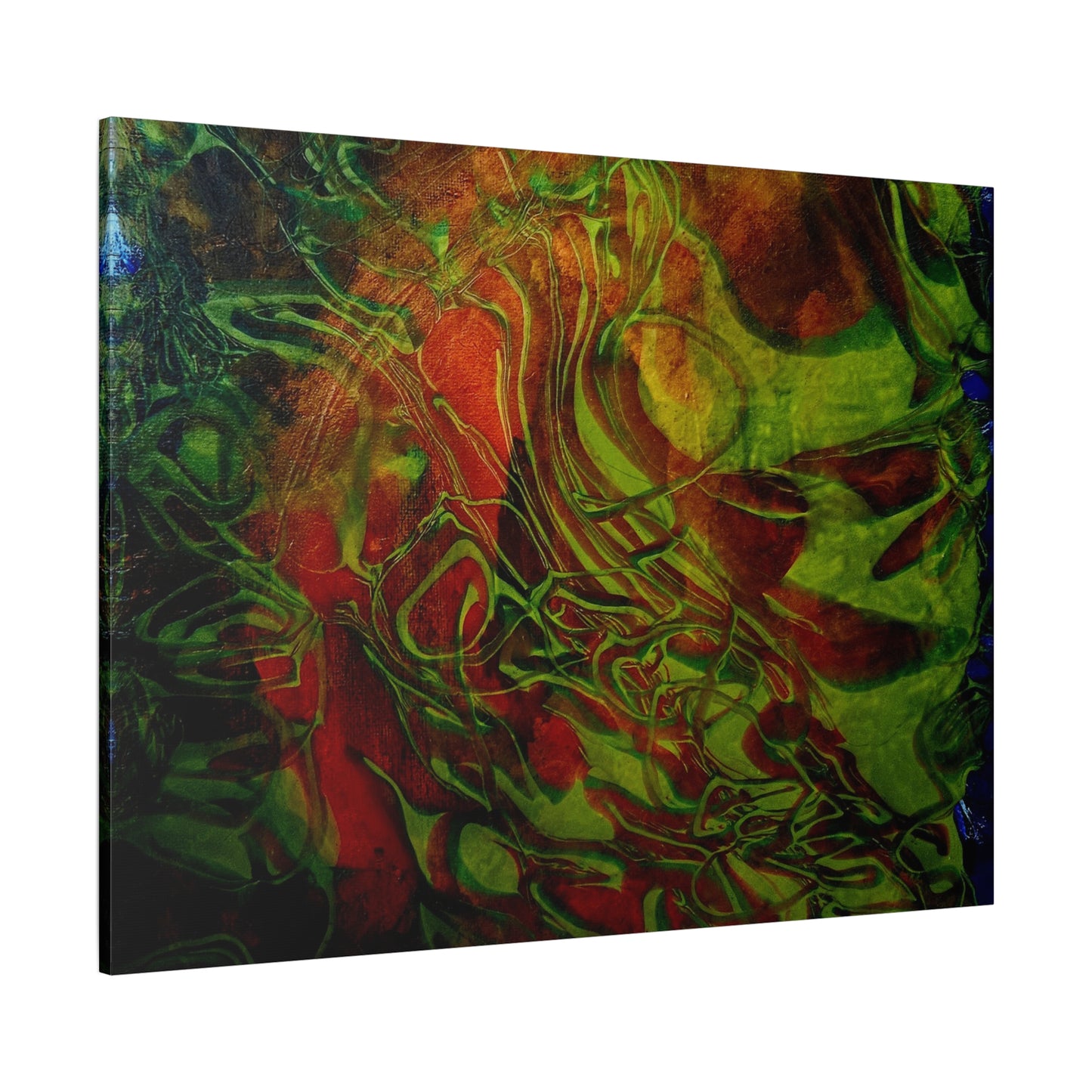 Abstract Green & Red Fluid Art Canvas Print