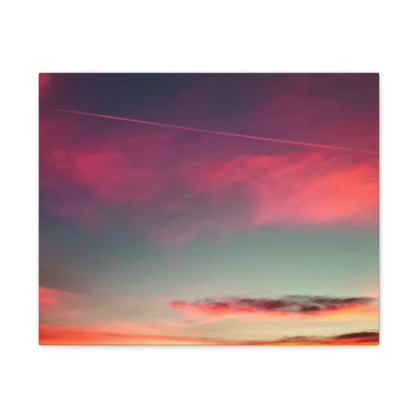 pink sky at morning - Horizon Matte Canvas Print — Vibrant Pink & Teal Sky Wall Art, Stretched 1.25"