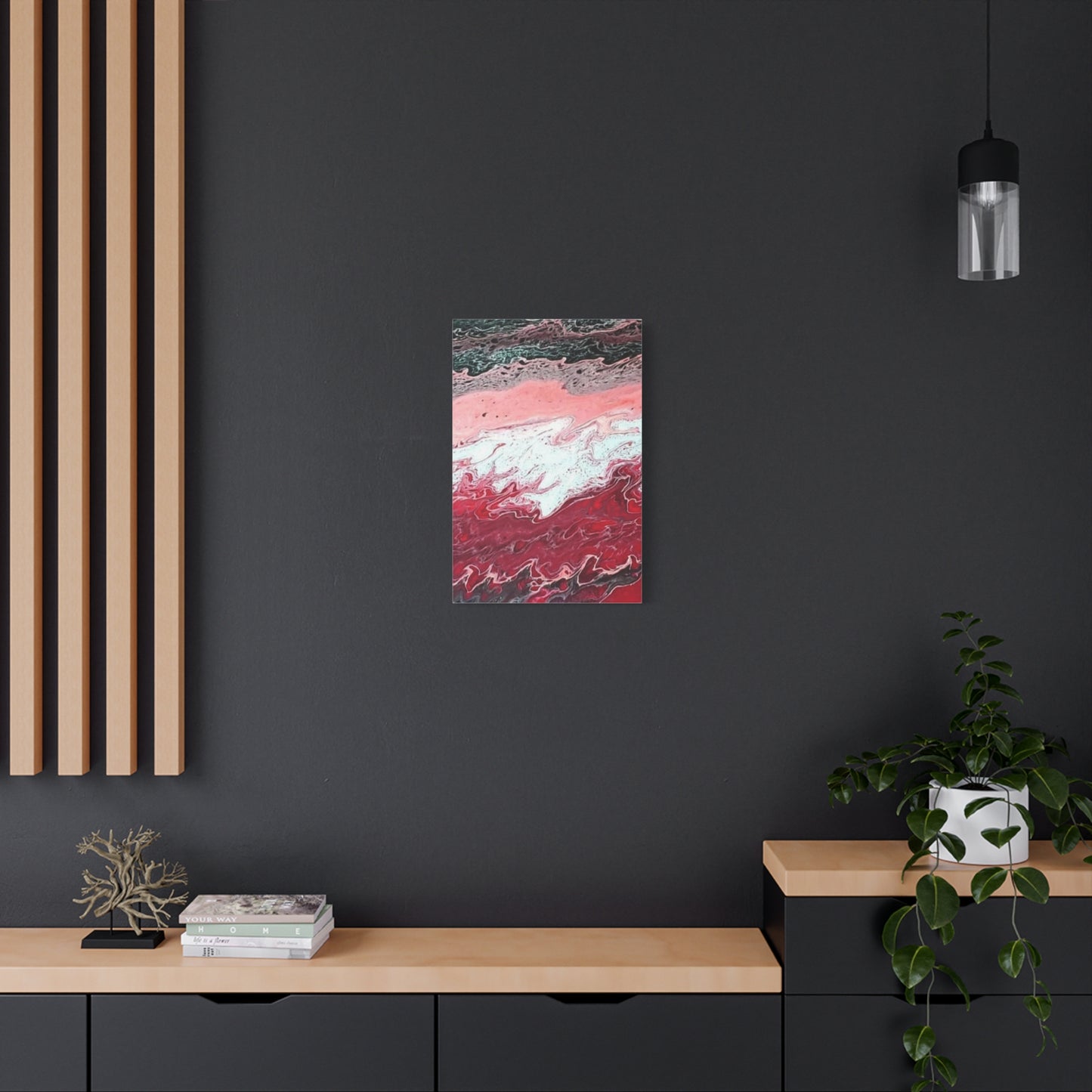 Abstract Pink & Red Fluid Art Canvas — Matte Stretched Wall Art